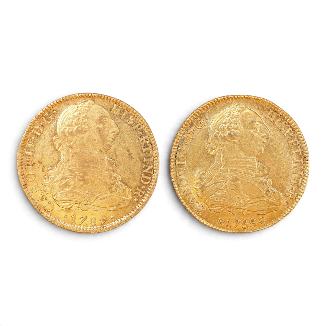 TWO Spanish gold coins, 18th century.