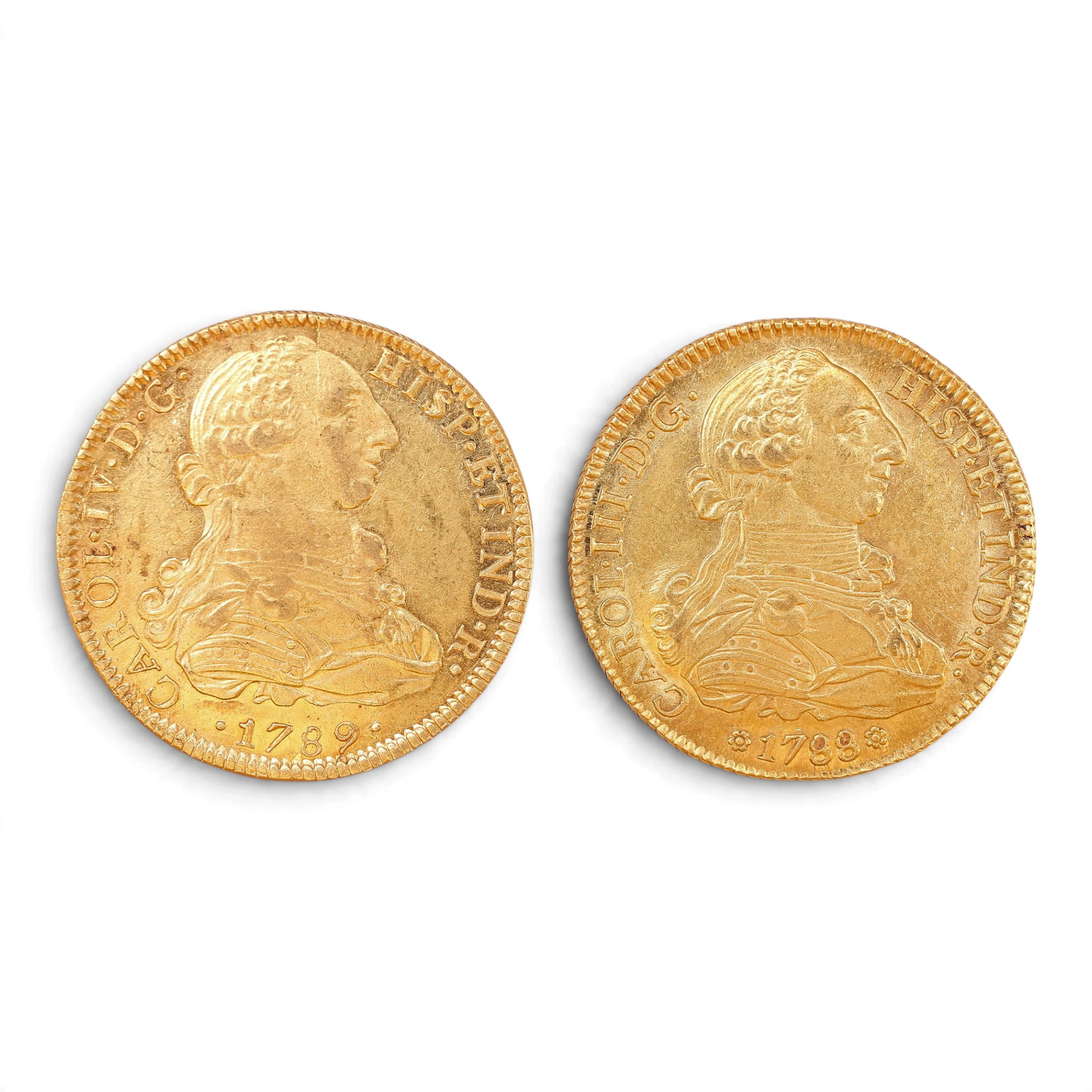 TWO Spanish gold coins, 18th century.