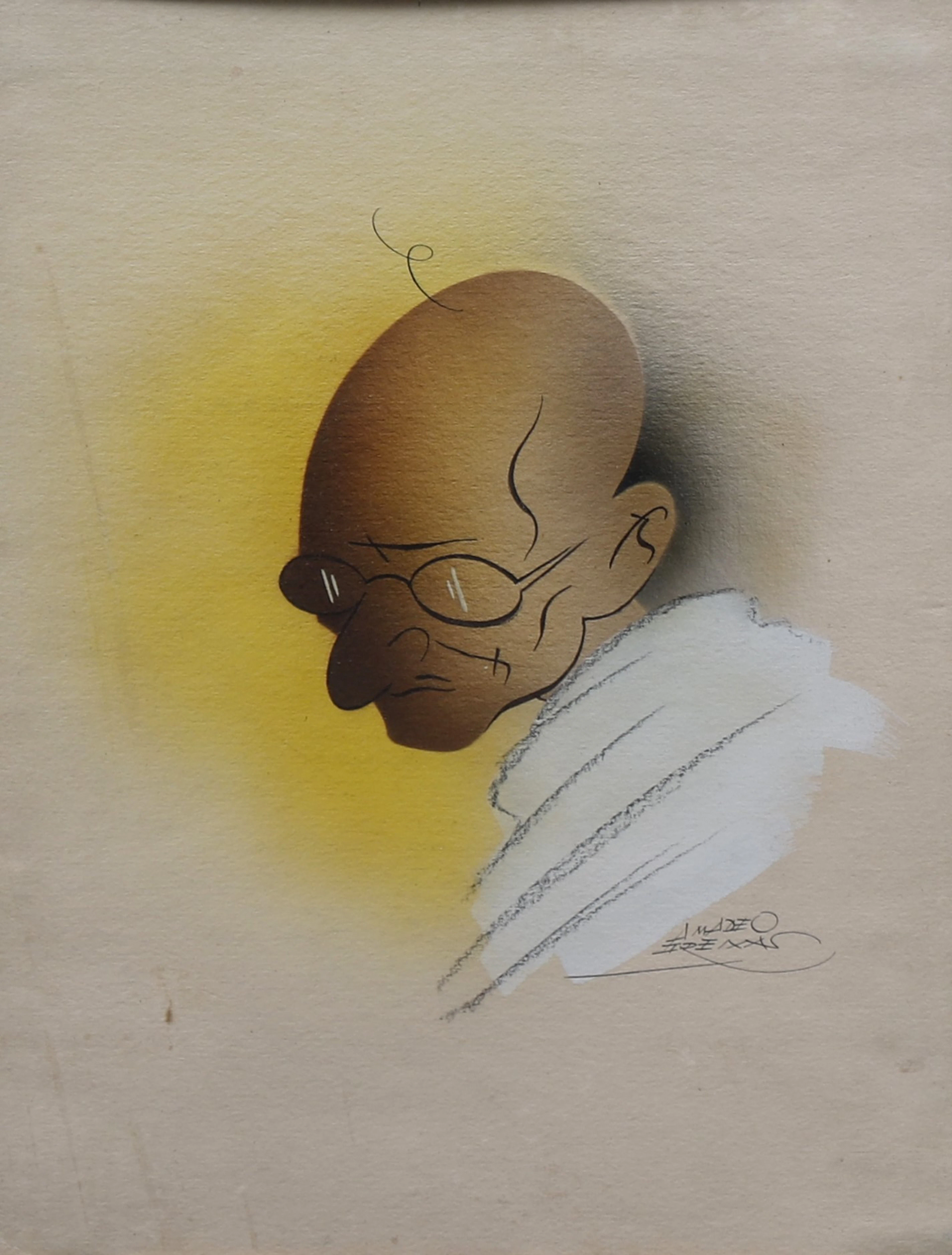 AMADEO FREIXAS. Portrait of Mahatma Gandhi.