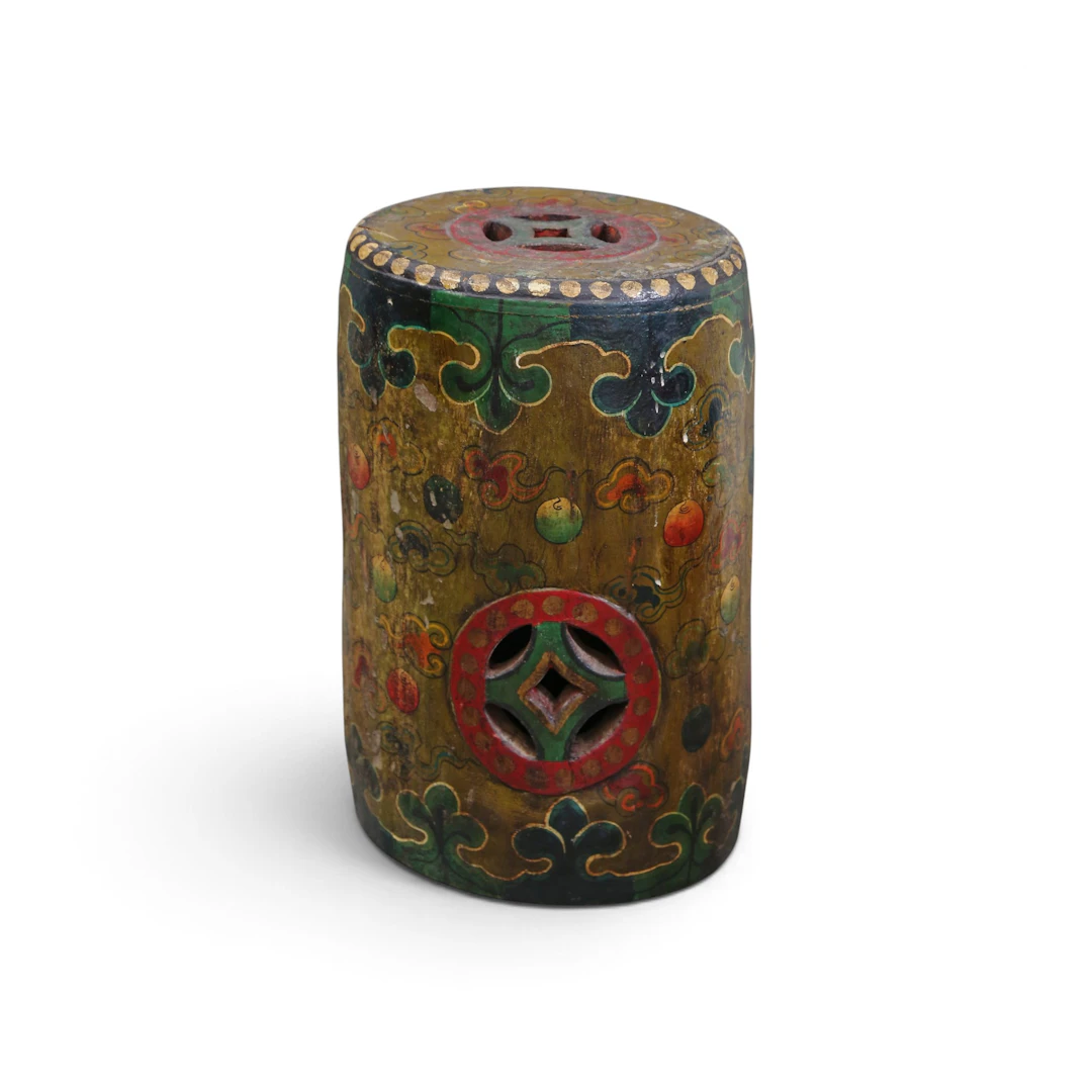 Tibetan stool in polychrome wood, early 20th century.