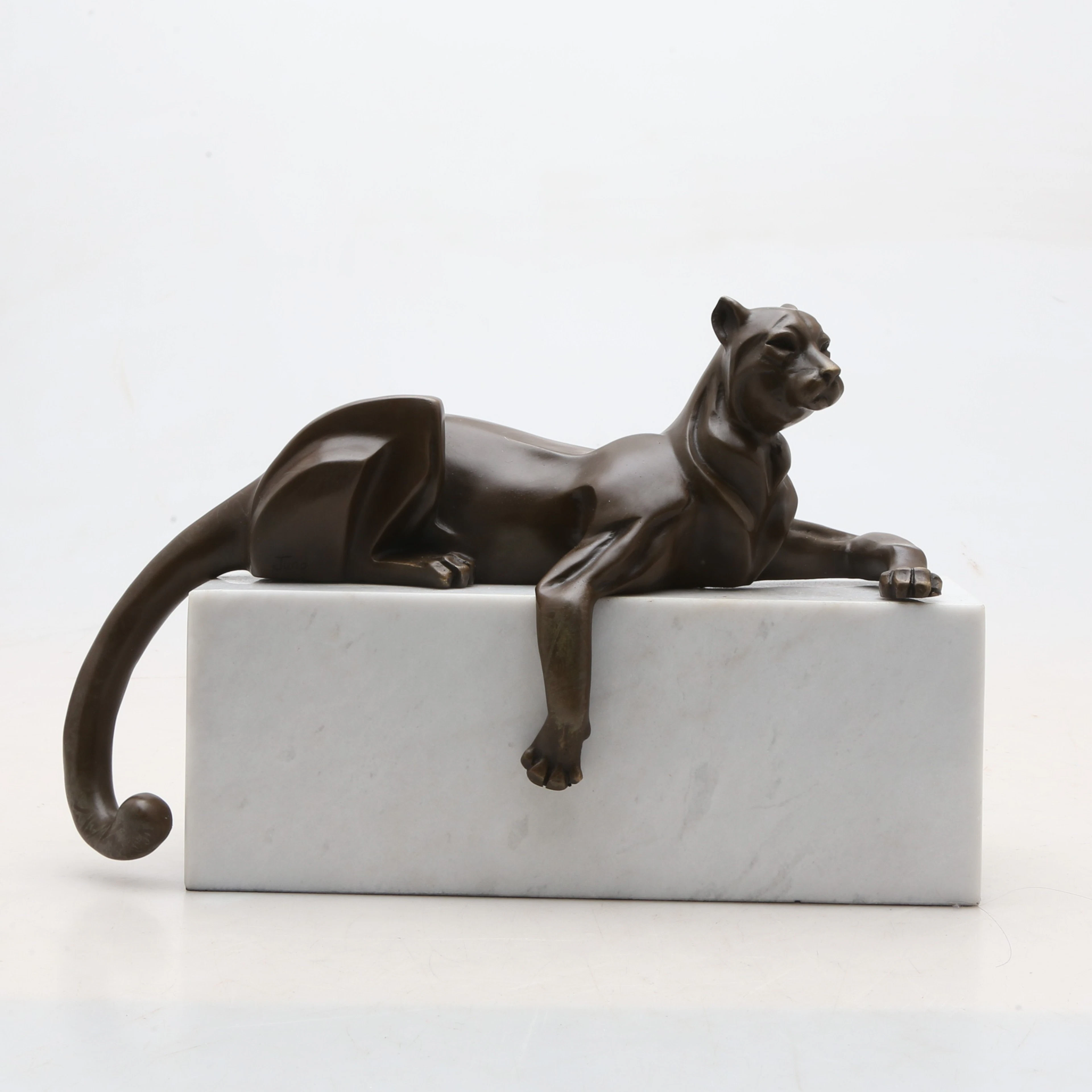 “Panther”, Art Deco sculpture in bronze and marble poweder, 20th Century.