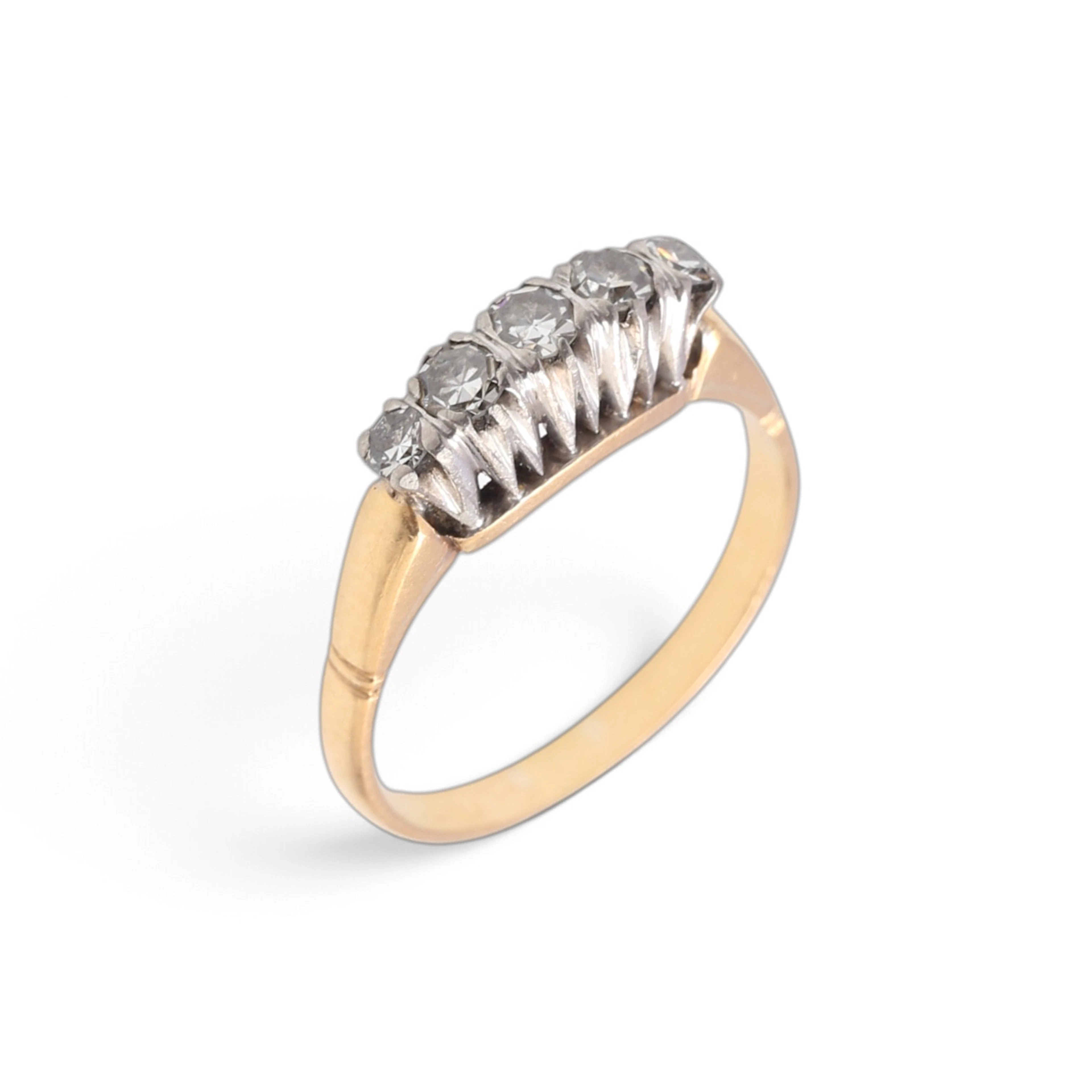 FIVE-STONE diamond ring, mid-20th century.