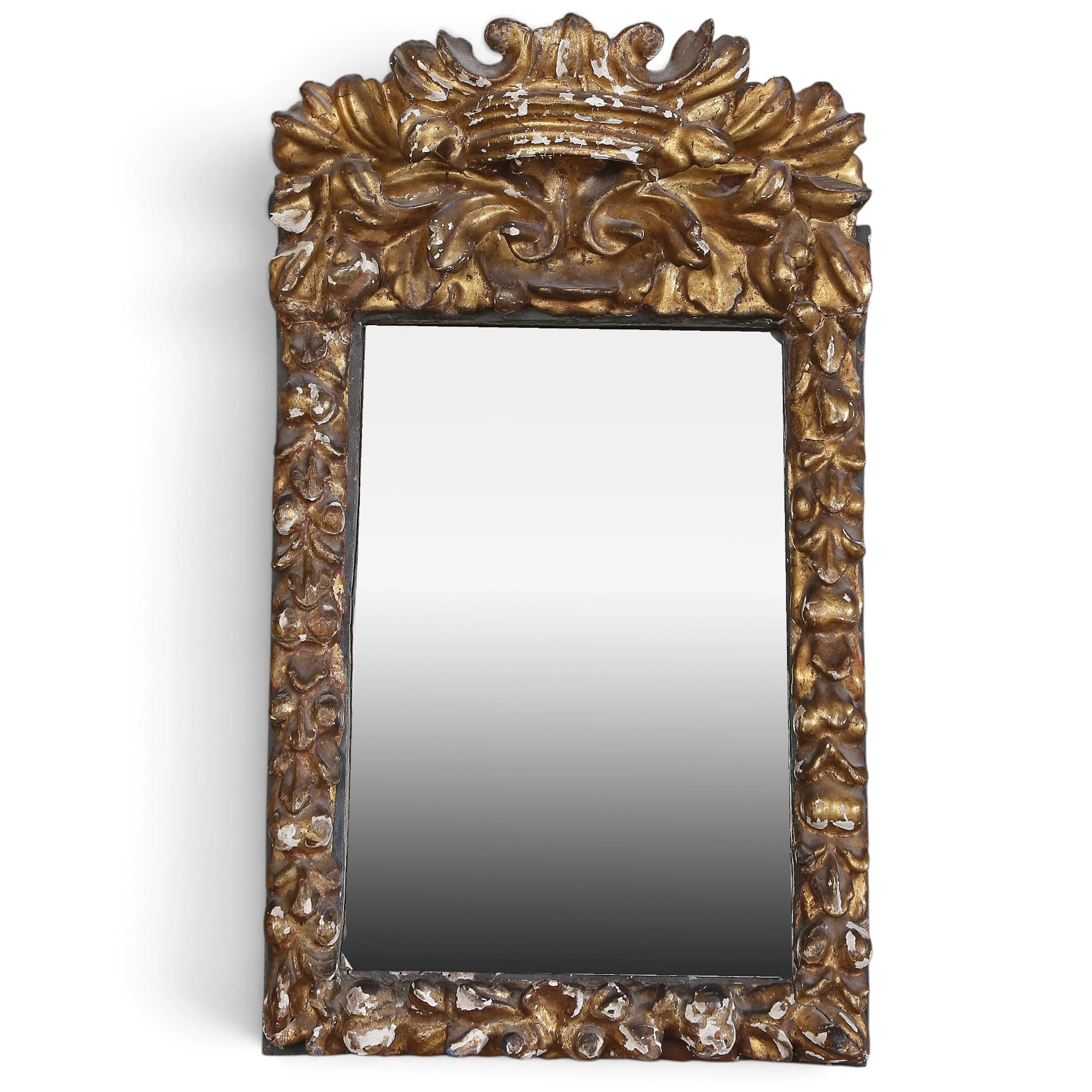 Mirror with Baroque frame in carved, stuccoed and gilt wood, 18th Century.