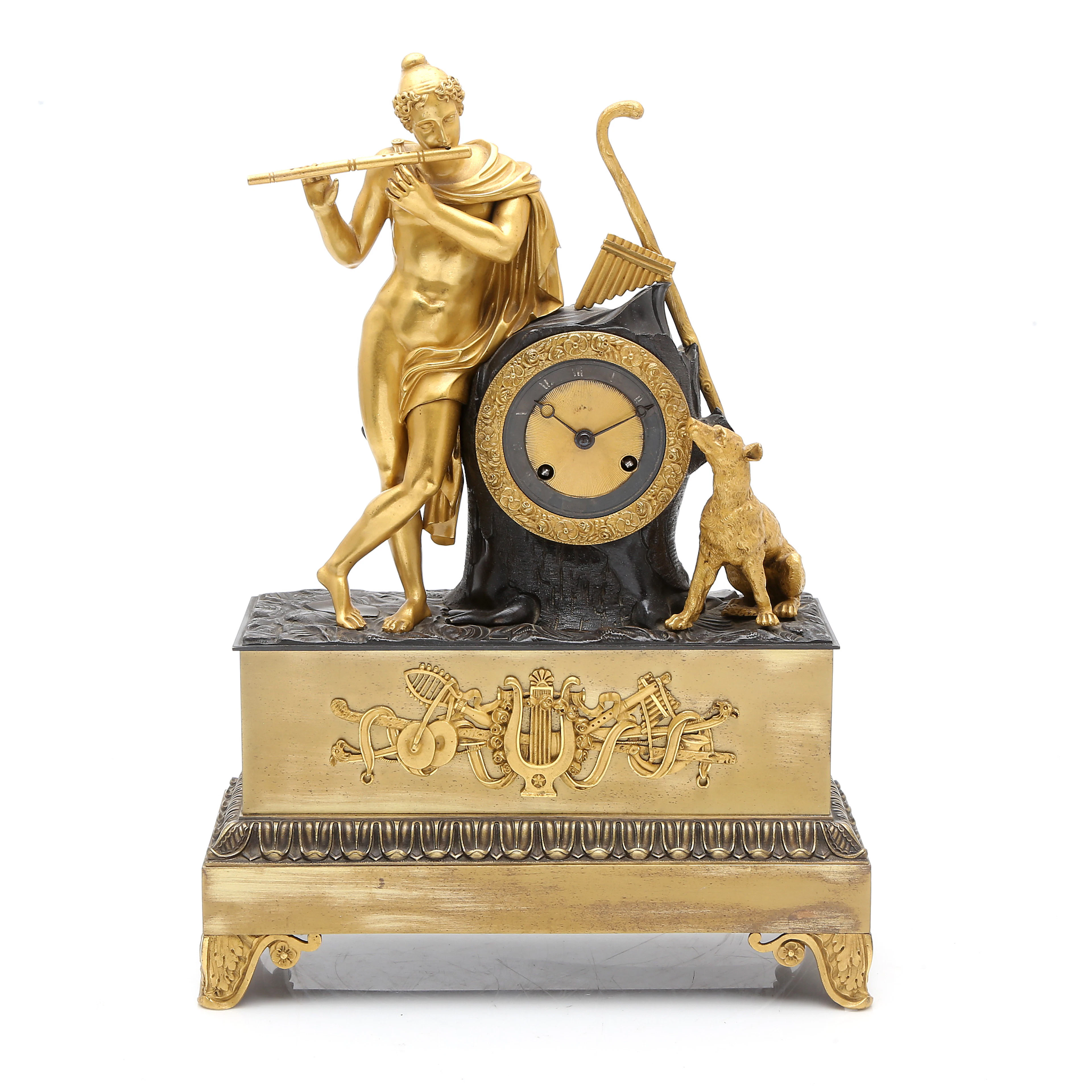 French Napoleon III table clock in gilt and bluing bronze, late 19th Century.