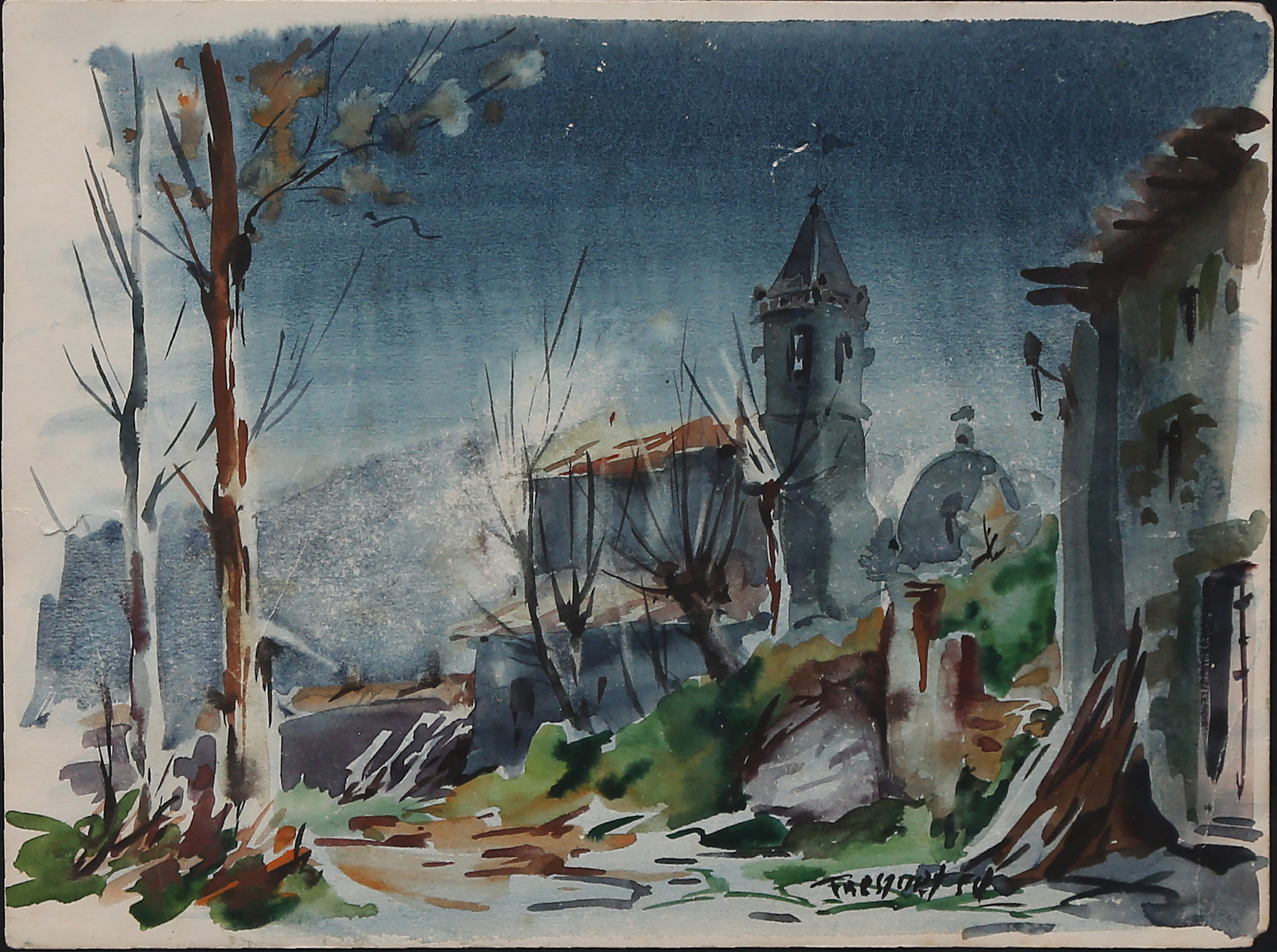 GUILLEM FRESQUET BARDINA. Landscape with a church.