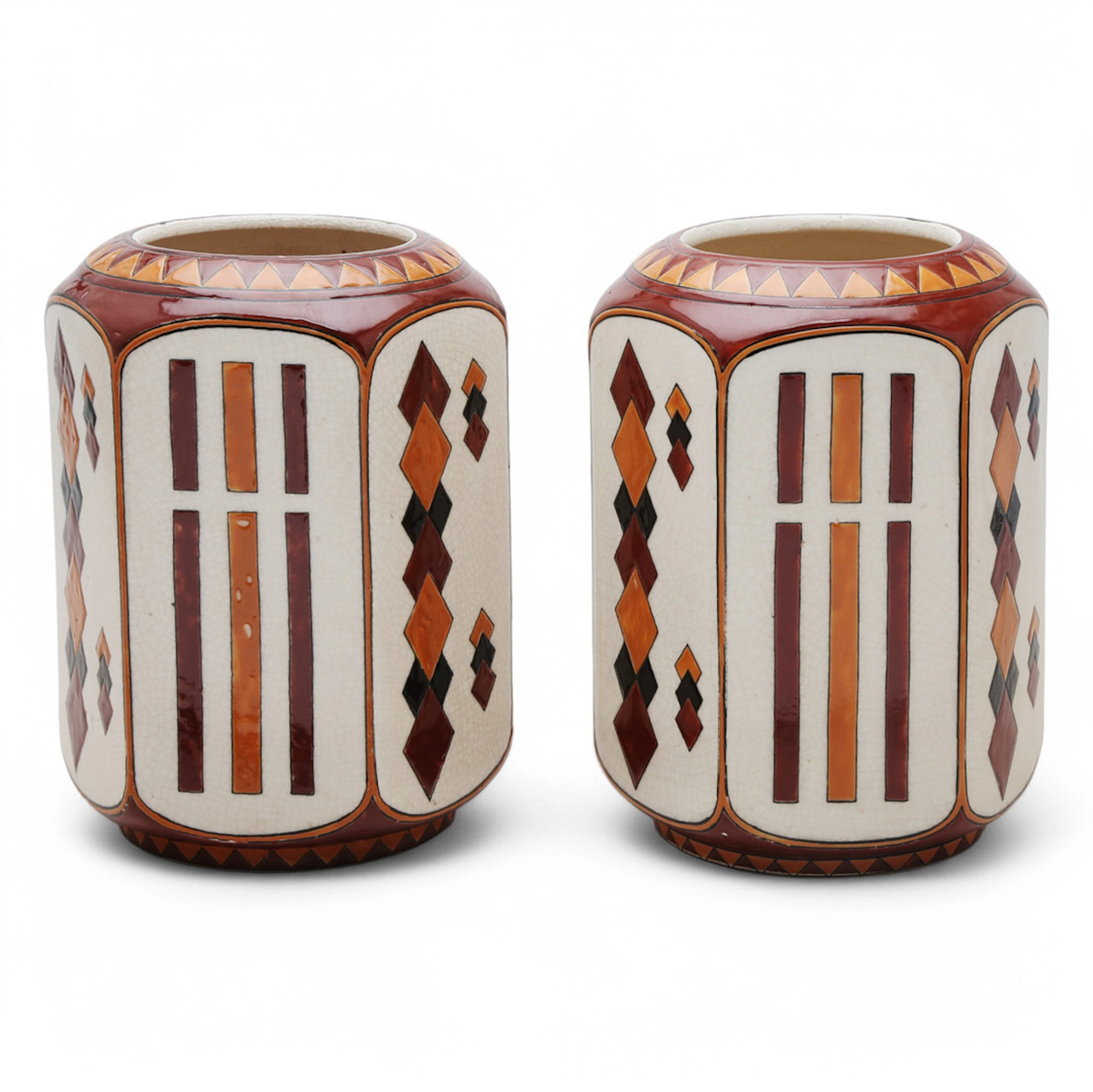 Pair of Art Déco vases by Keralouve La Louvière in "craquelé" earthenware