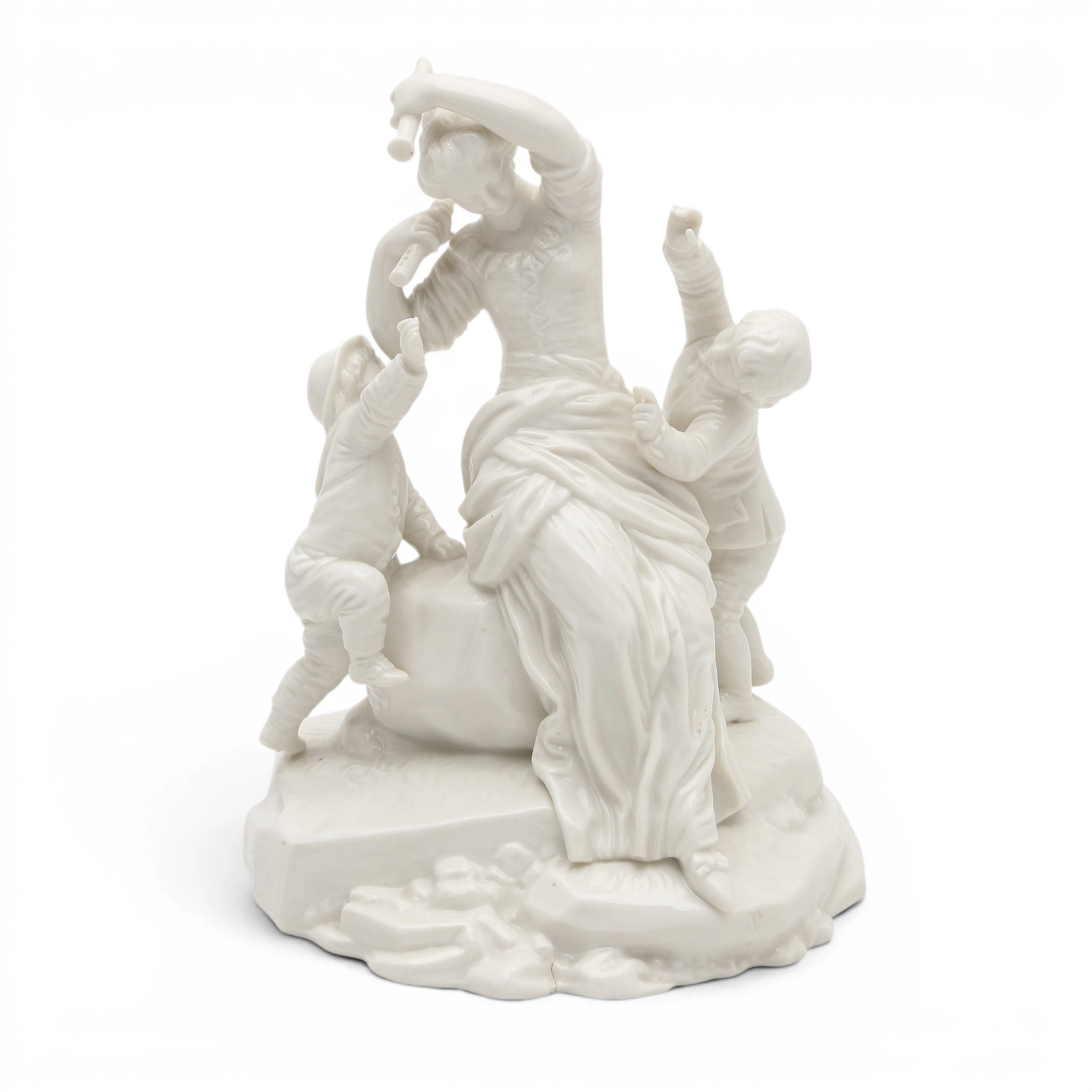 "Young flautist with children", Nymphenburg glazed porcelain figure, 1968.