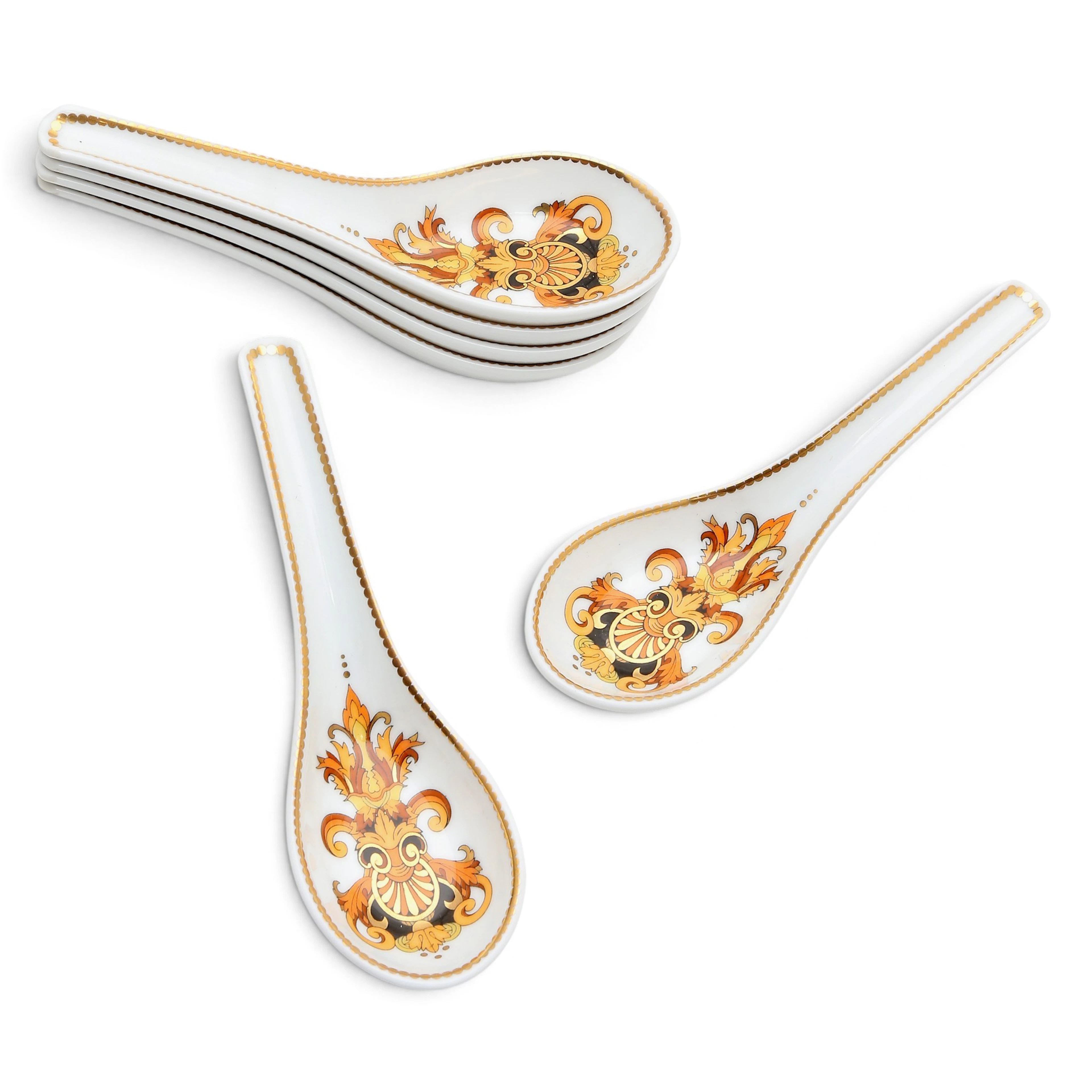 Set of six Versace "Barocco" model appetizer spoons in Rosenthal porcelain.