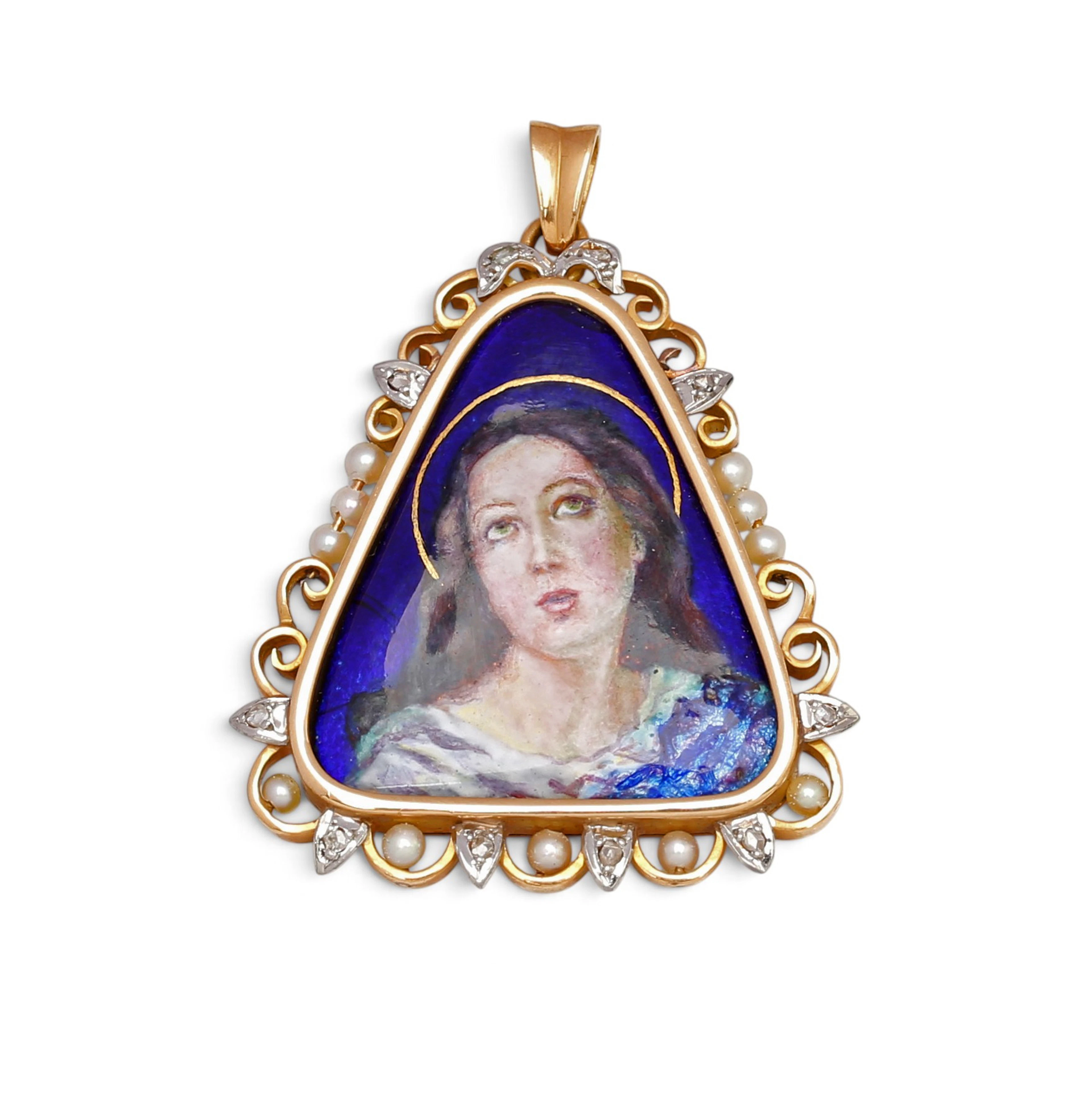 Enamel devotional medal, mid 20th Century.