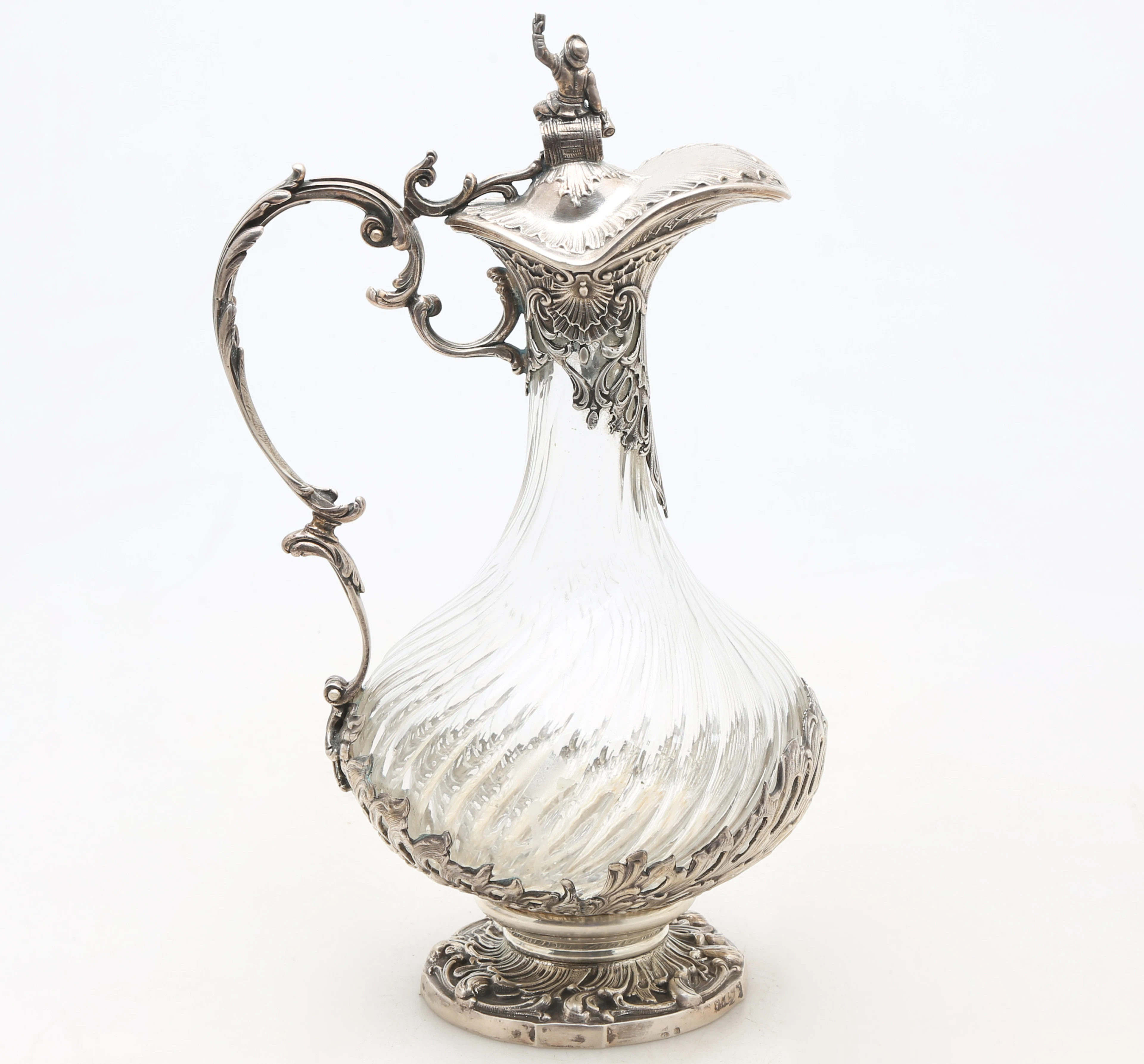 “Belle Époque” style jug in carved glass, probably French, with a