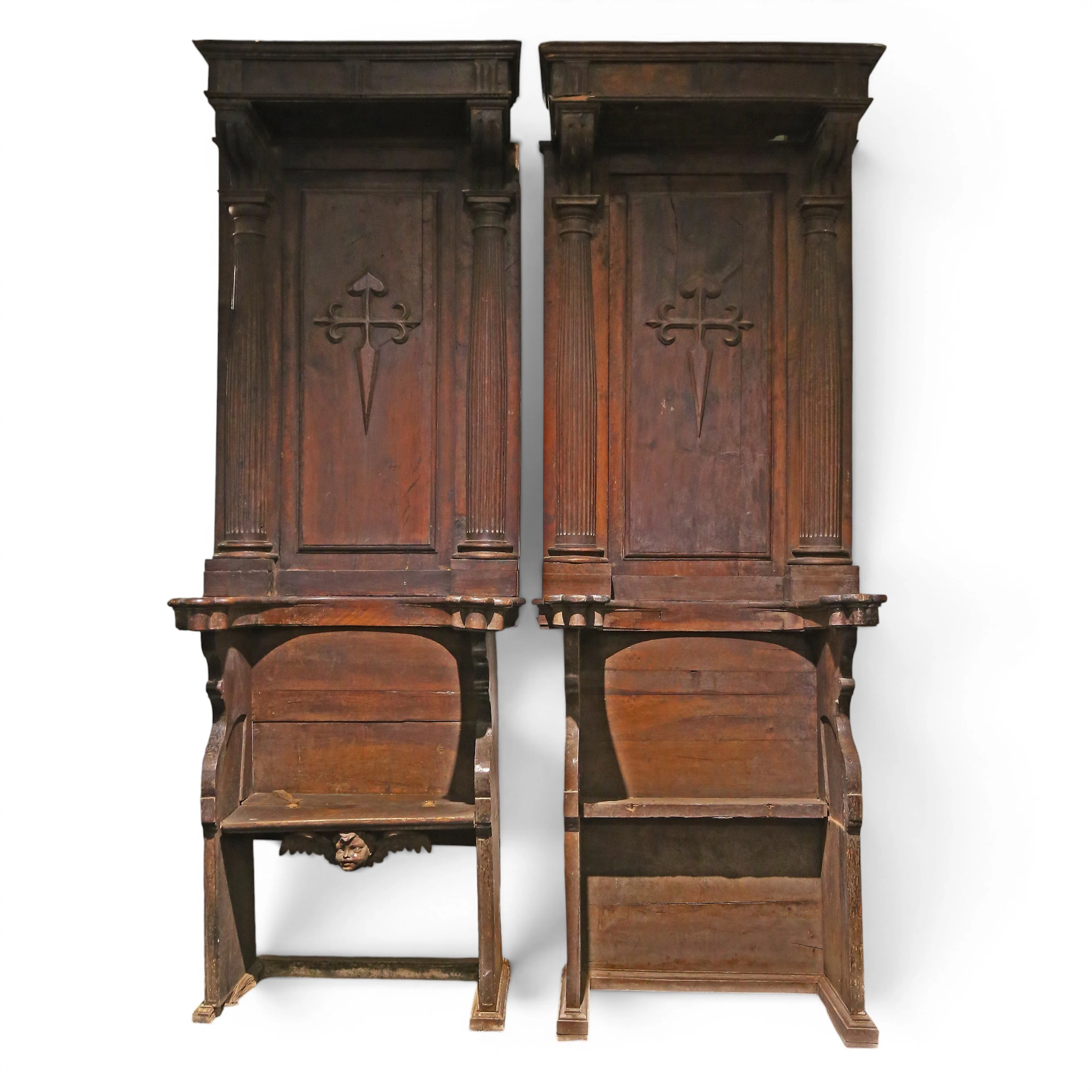 Pair of 16th-century Castilian walnut choir stalls.