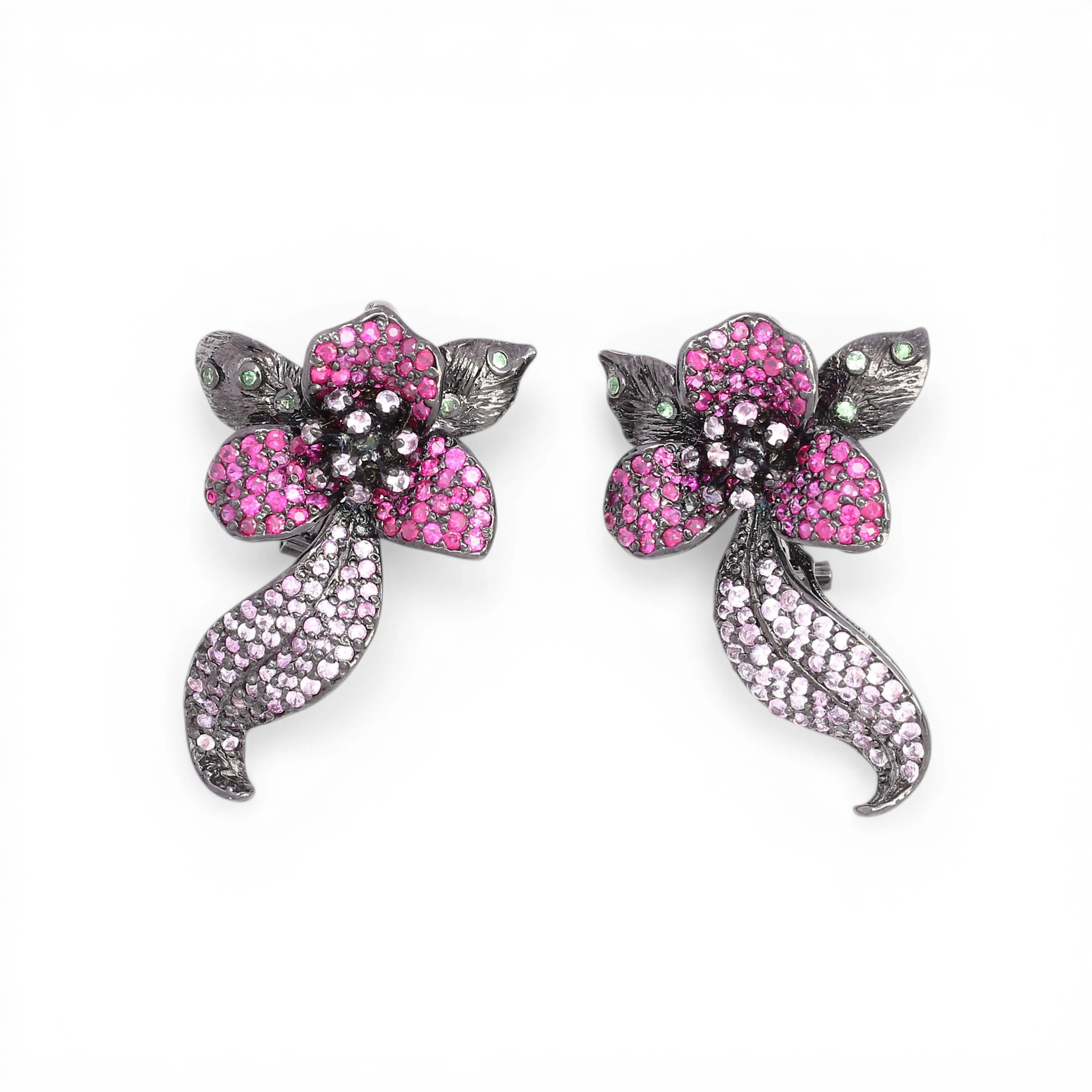 Gemstones floral long earrings.