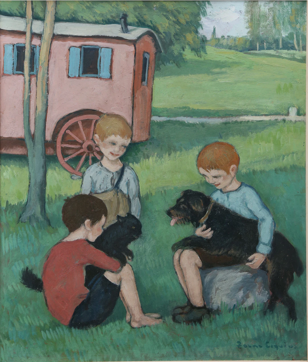 PERE TORNÉ ESQUIUS. Children with dog and cat.