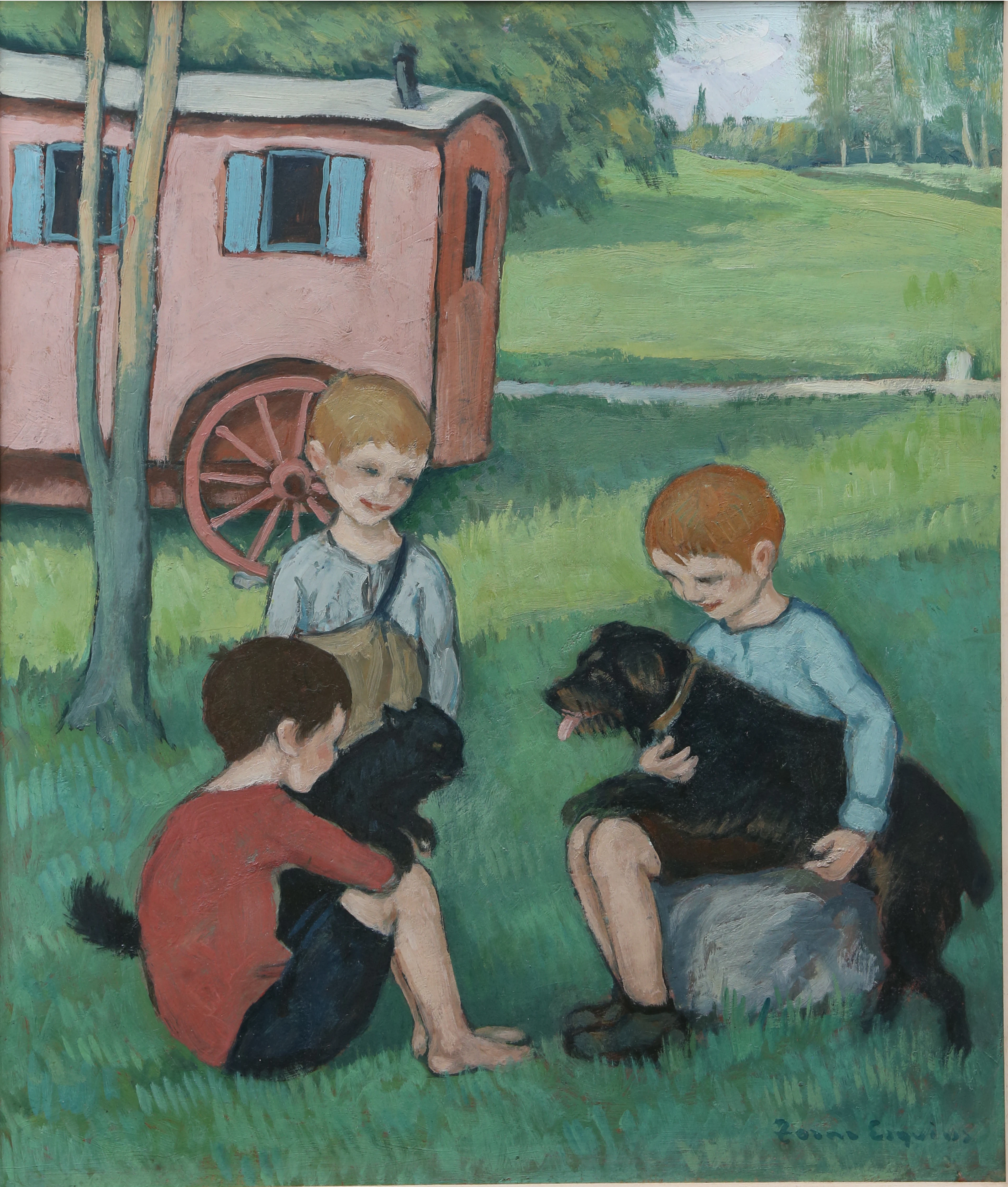 PERE TORNÉ ESQUIUS. Children with dog and cat.