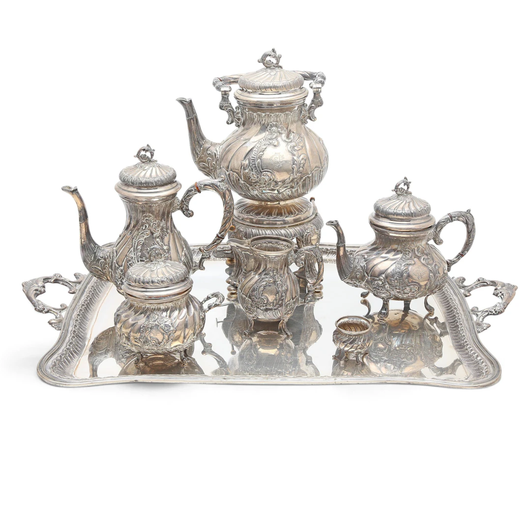 Coffee and tea set in 18th-century style silver, early 20th century.