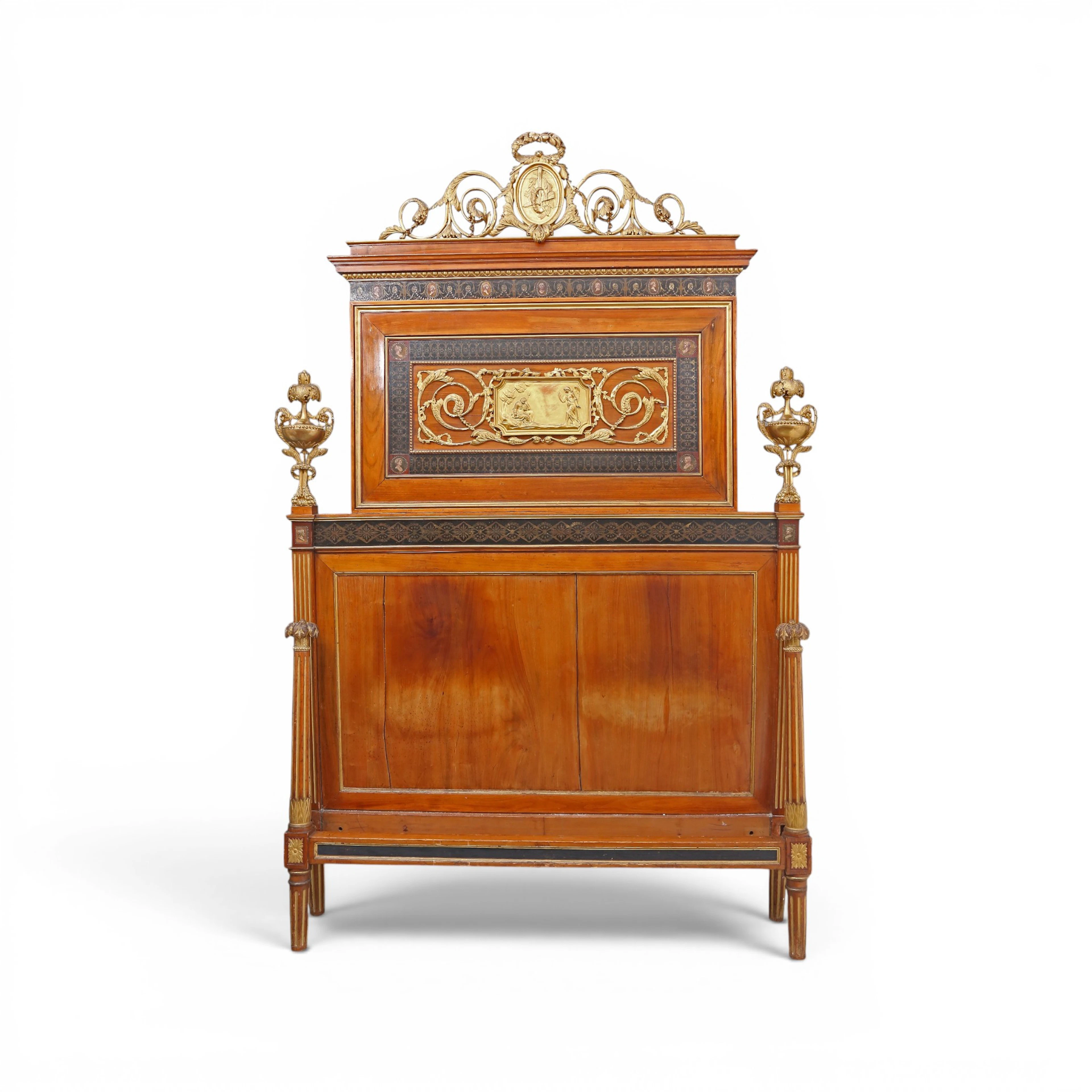 Charles IV style bed in wood with carved, gilded and sgraffito decoration
