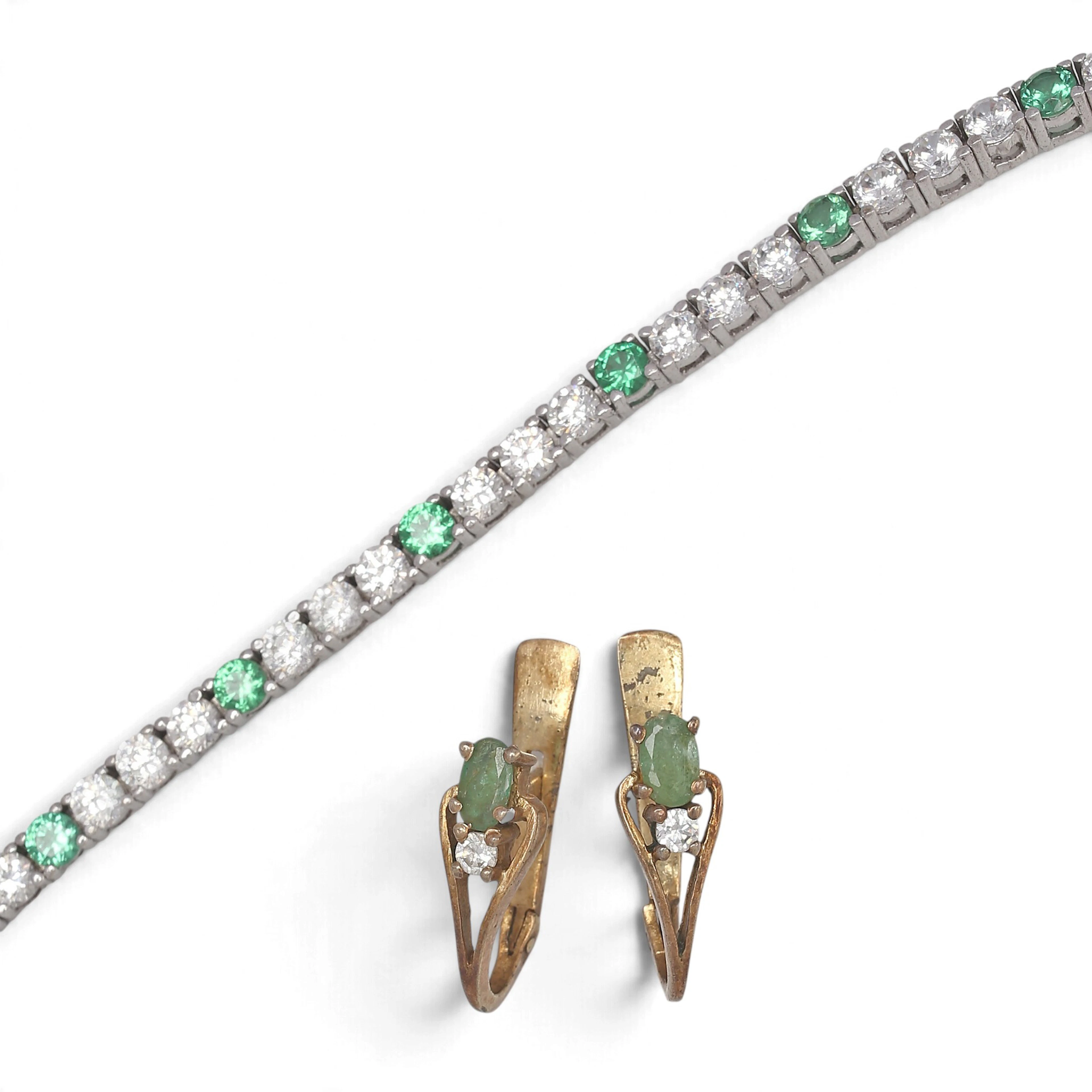 Rivière bracelet and earrings in silver and zirocns.