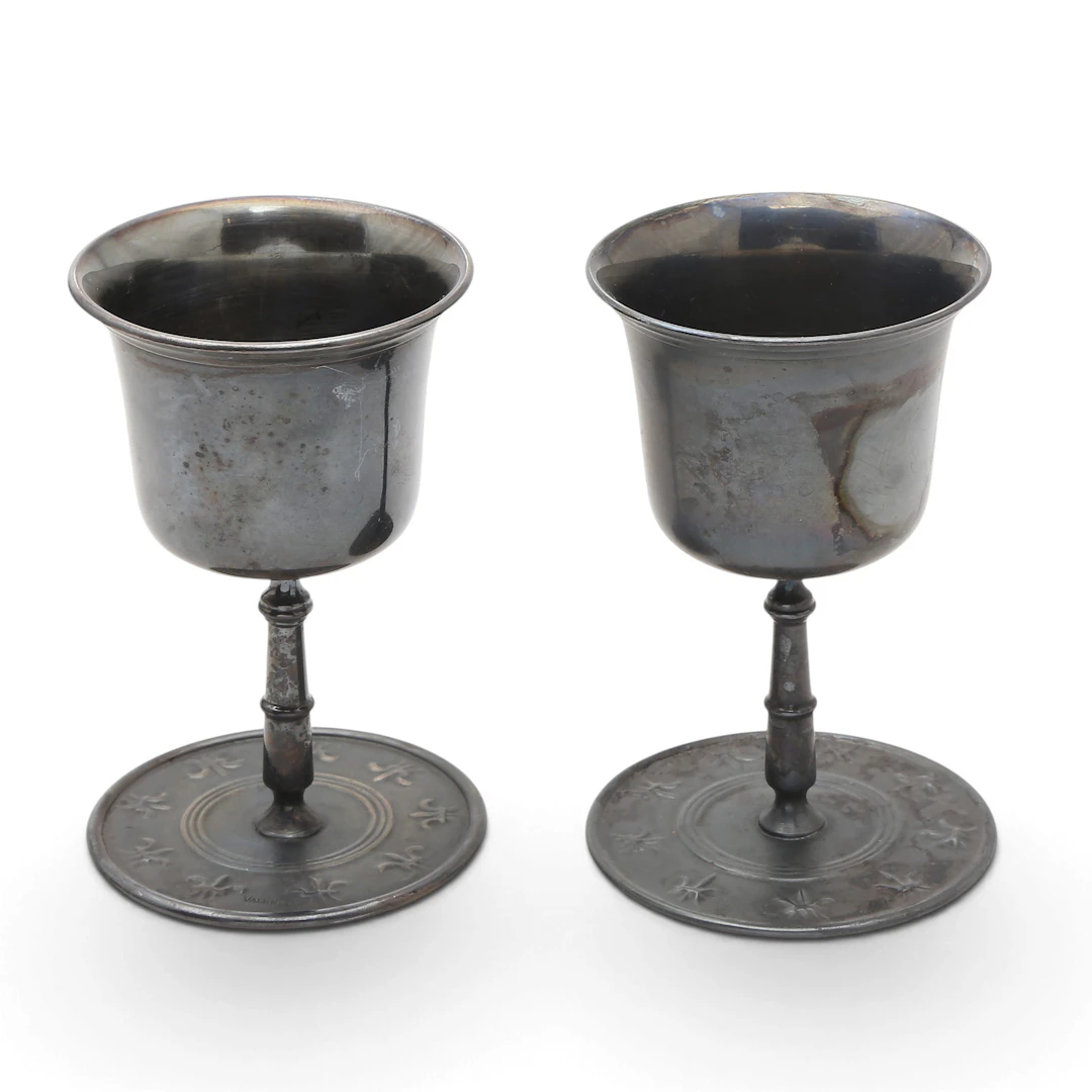 Set of eight silvery metal goblets by Valentí, mid 20th Century.