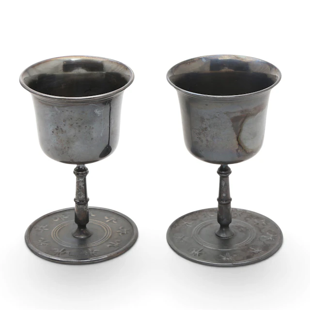 Set of eight silvery metal goblets by Valentí, mid 20th Century.