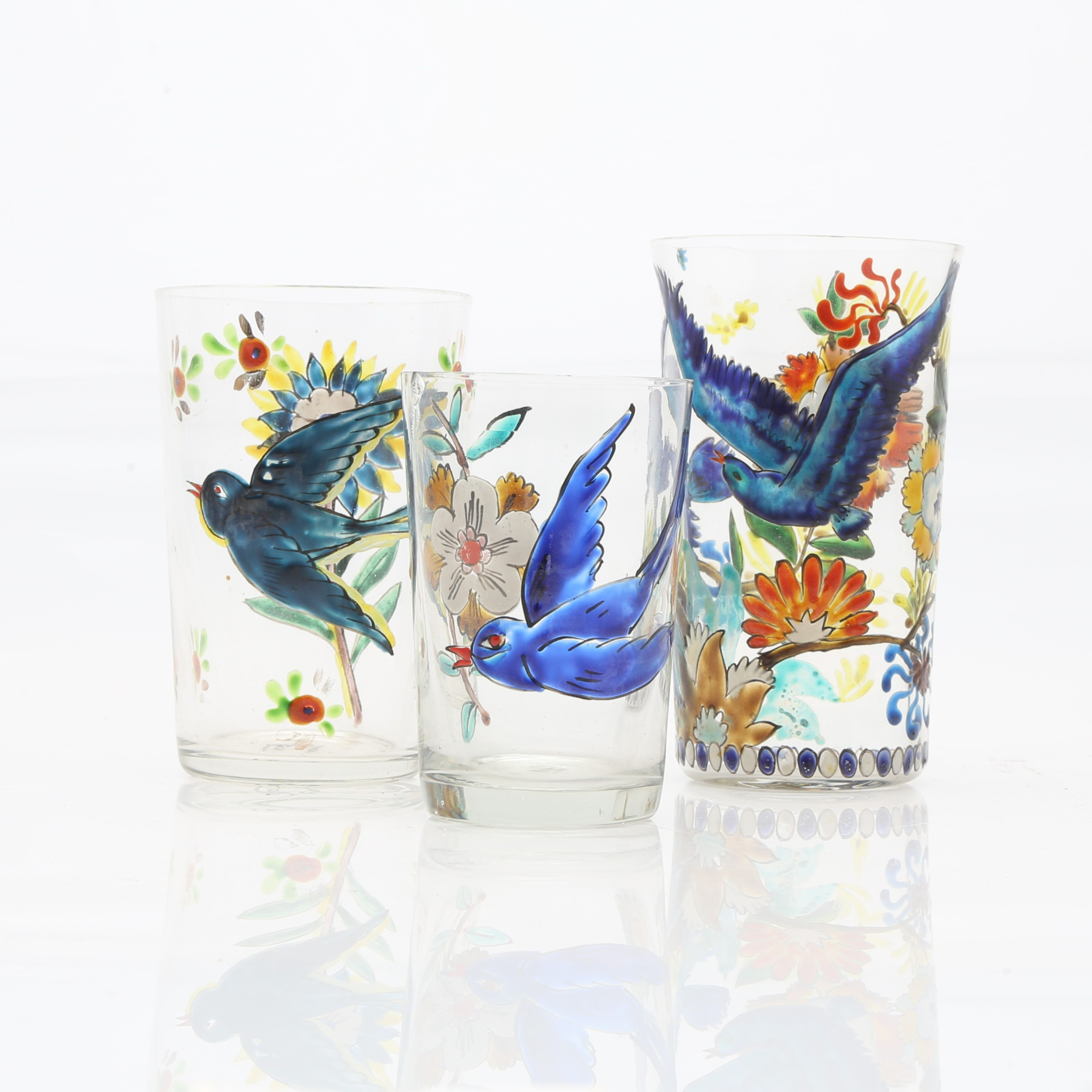 JOSEP MARIA GOL. Three glasses with swallows.