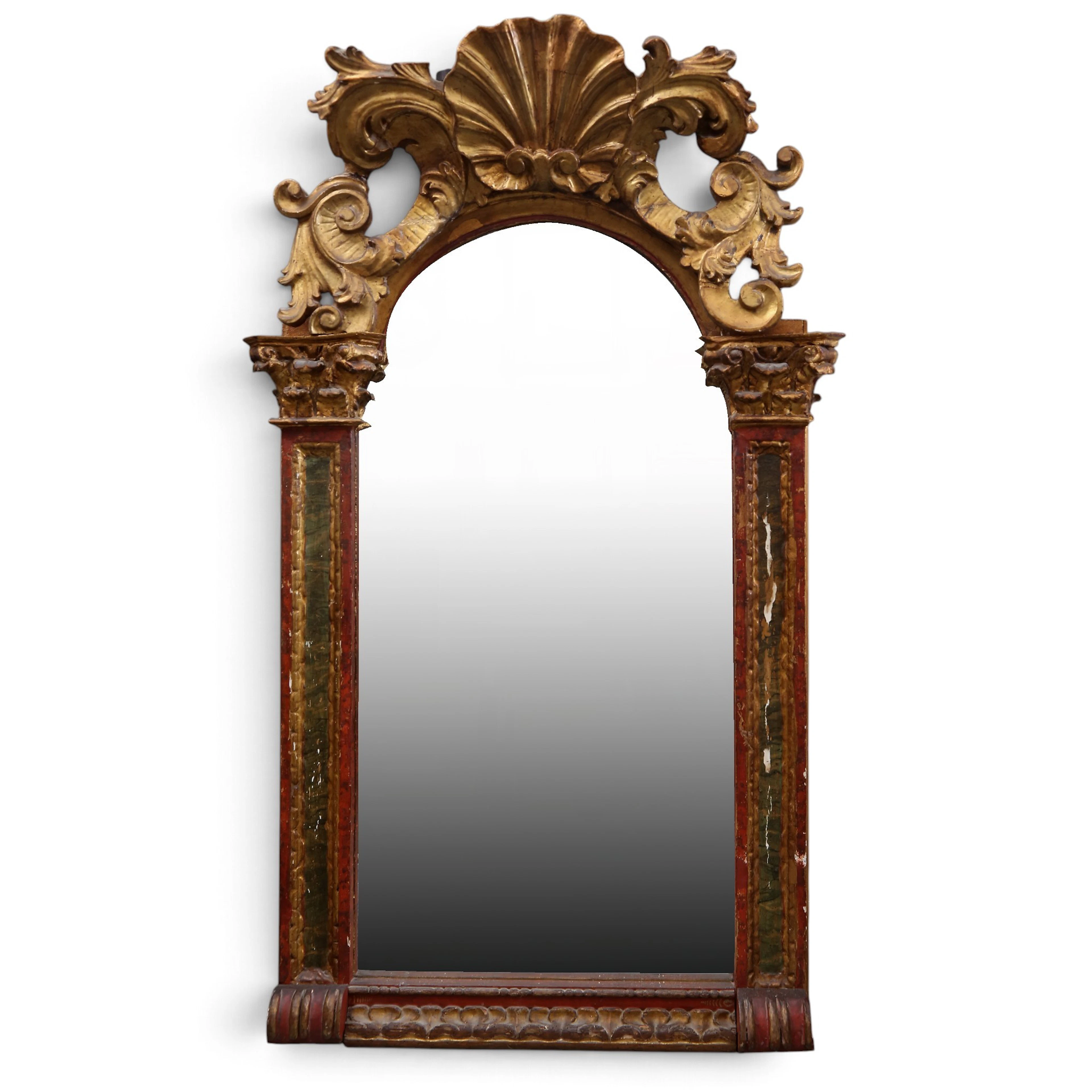 Mirror with carved, polychromed and gilded wood frame, made from 18th-century