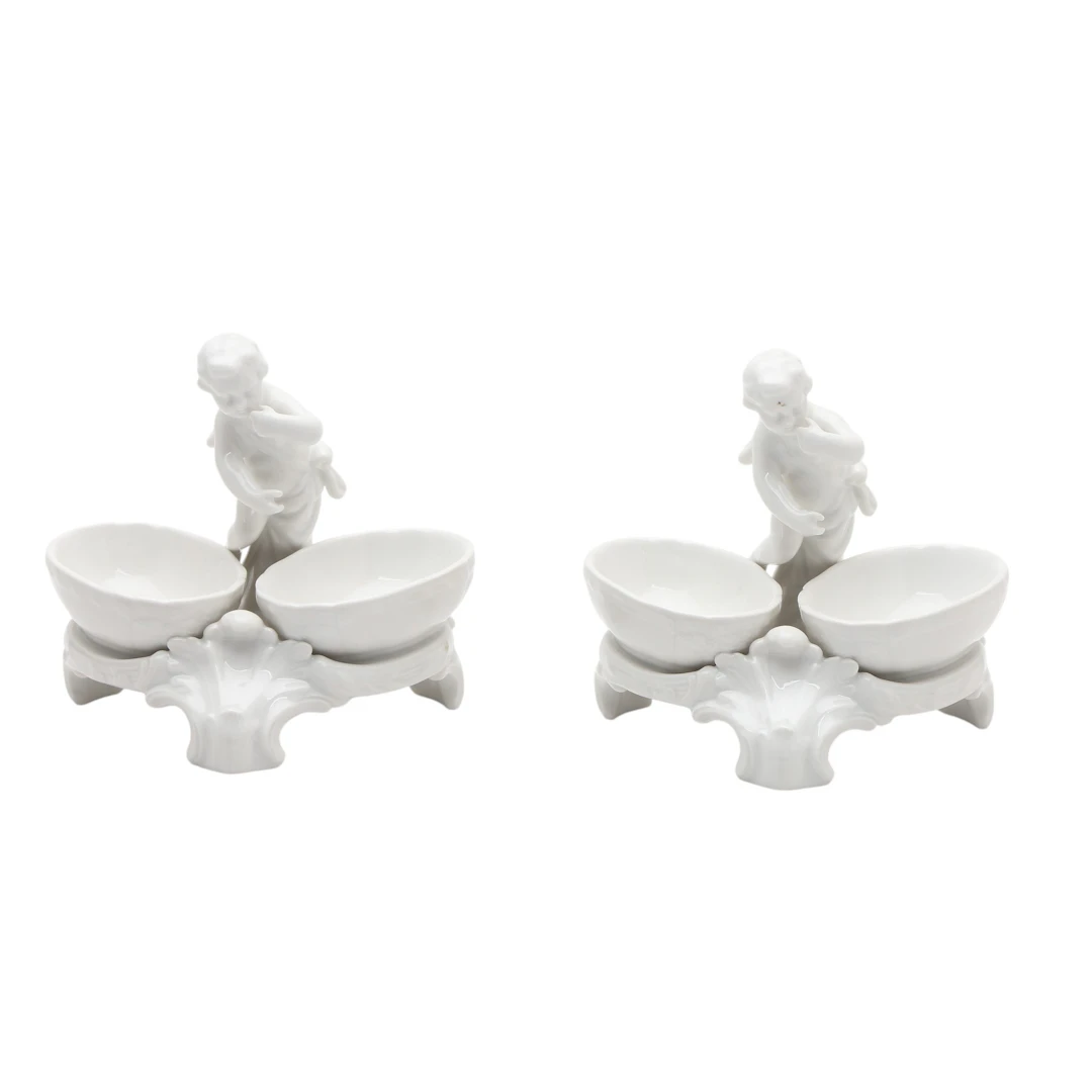 Pair of glazed porcelain salt cellars by KPM, early decades of the