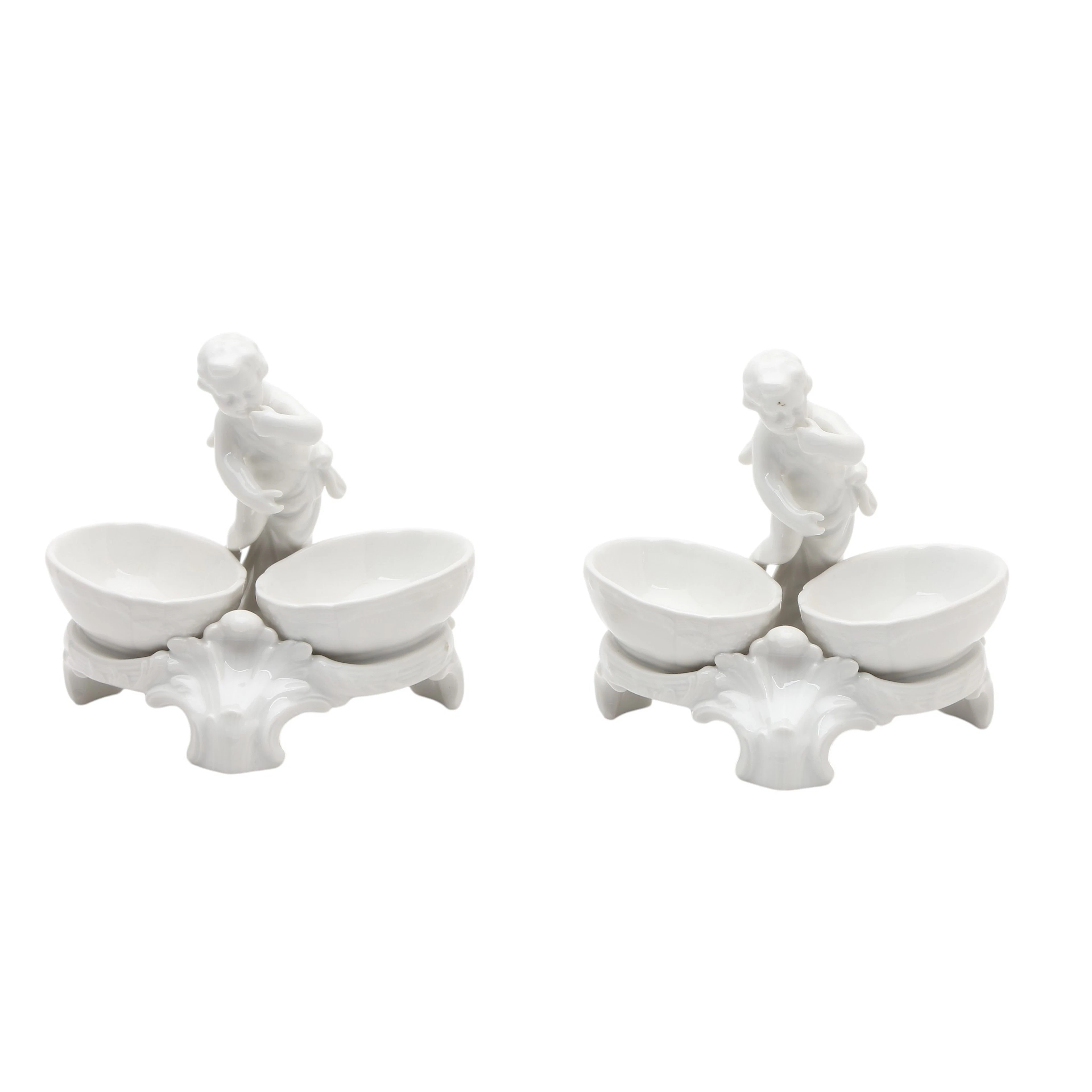 Pair of glazed porcelain salt cellars by KPM, early decades of the