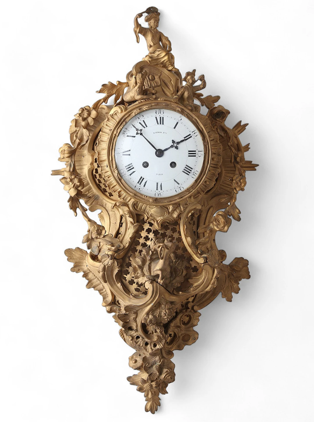 FRENCH Napoleon III Louis XV-style "cartel" clock with gilt bronze