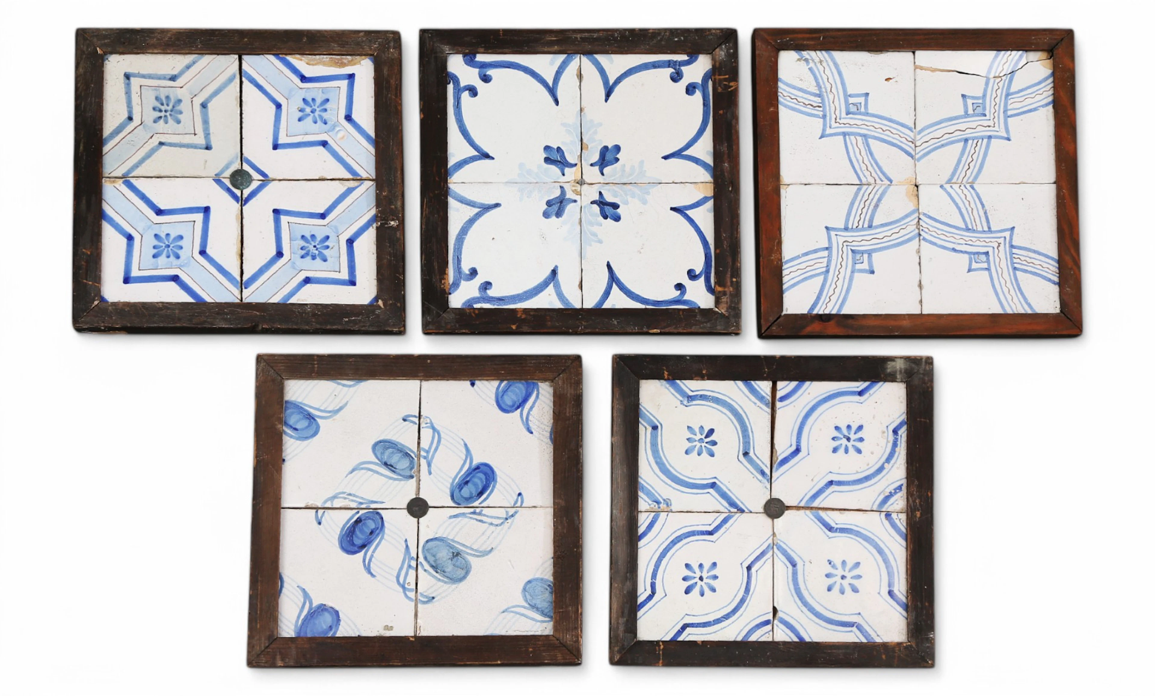 Five panels with four tiles each, 19th Century.