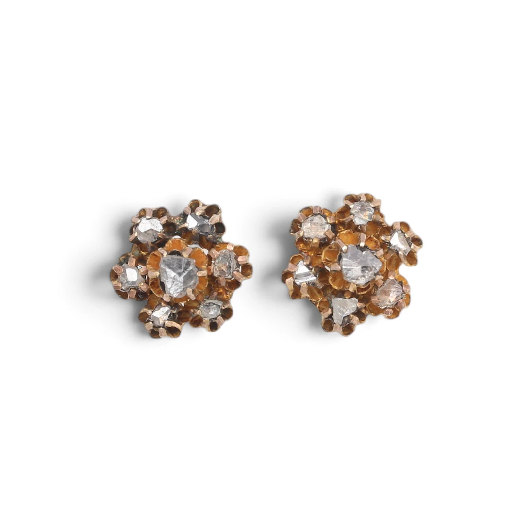 DIAMOND cluster earrings, late 19th century.