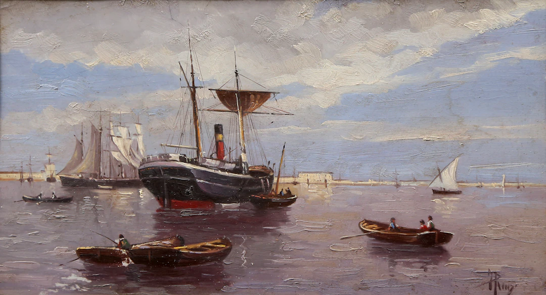 JOSÉ RUIZ BLASCO. Seascape with boats.