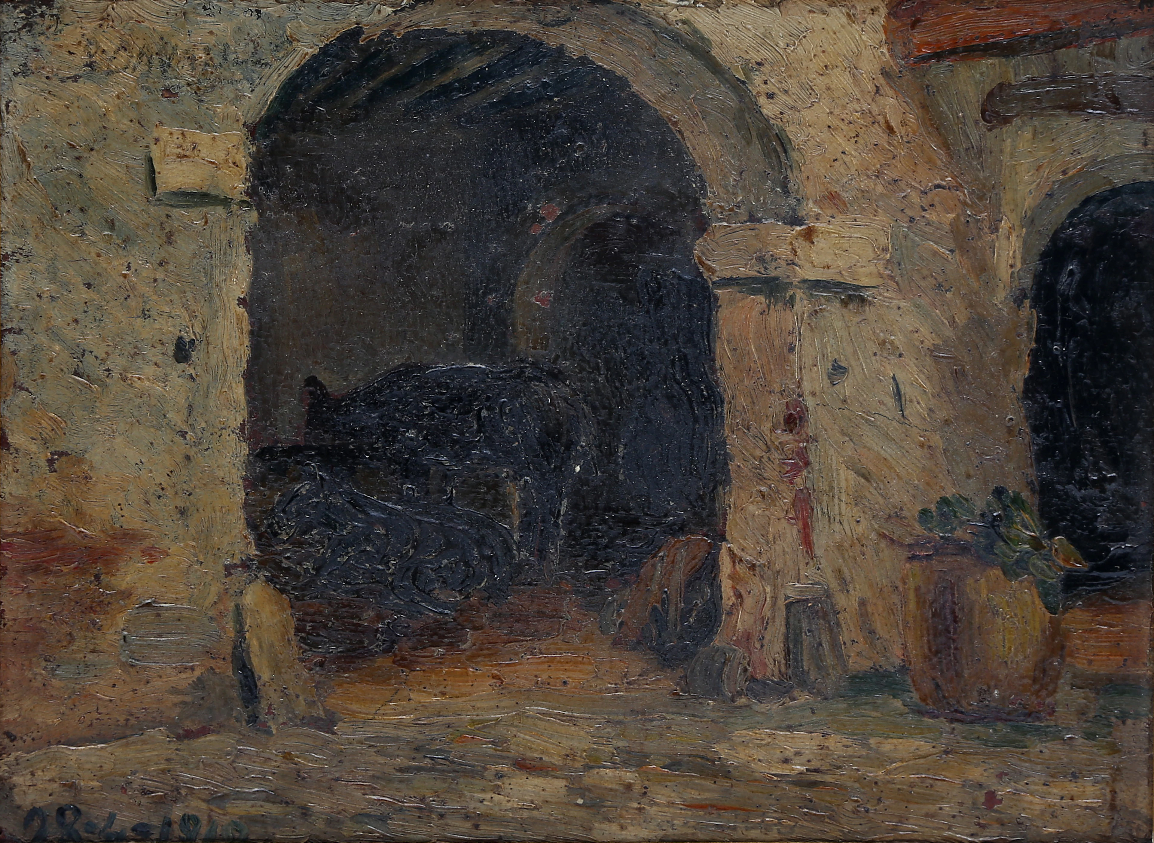 SPANISH SCHOOL, 1918. Country house courtyard.