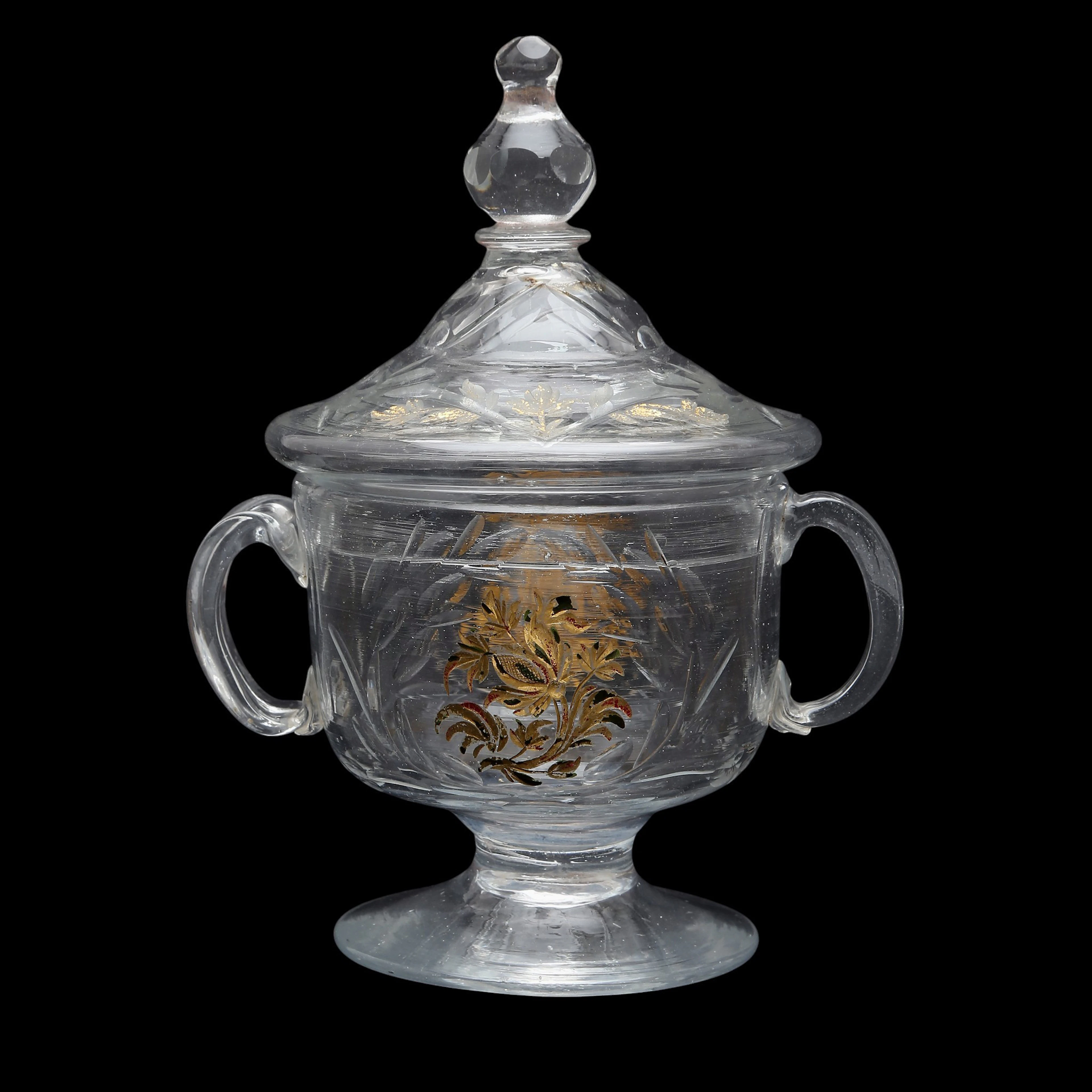 Carved and gilt glass candy jar by La Granja, circa 1780.