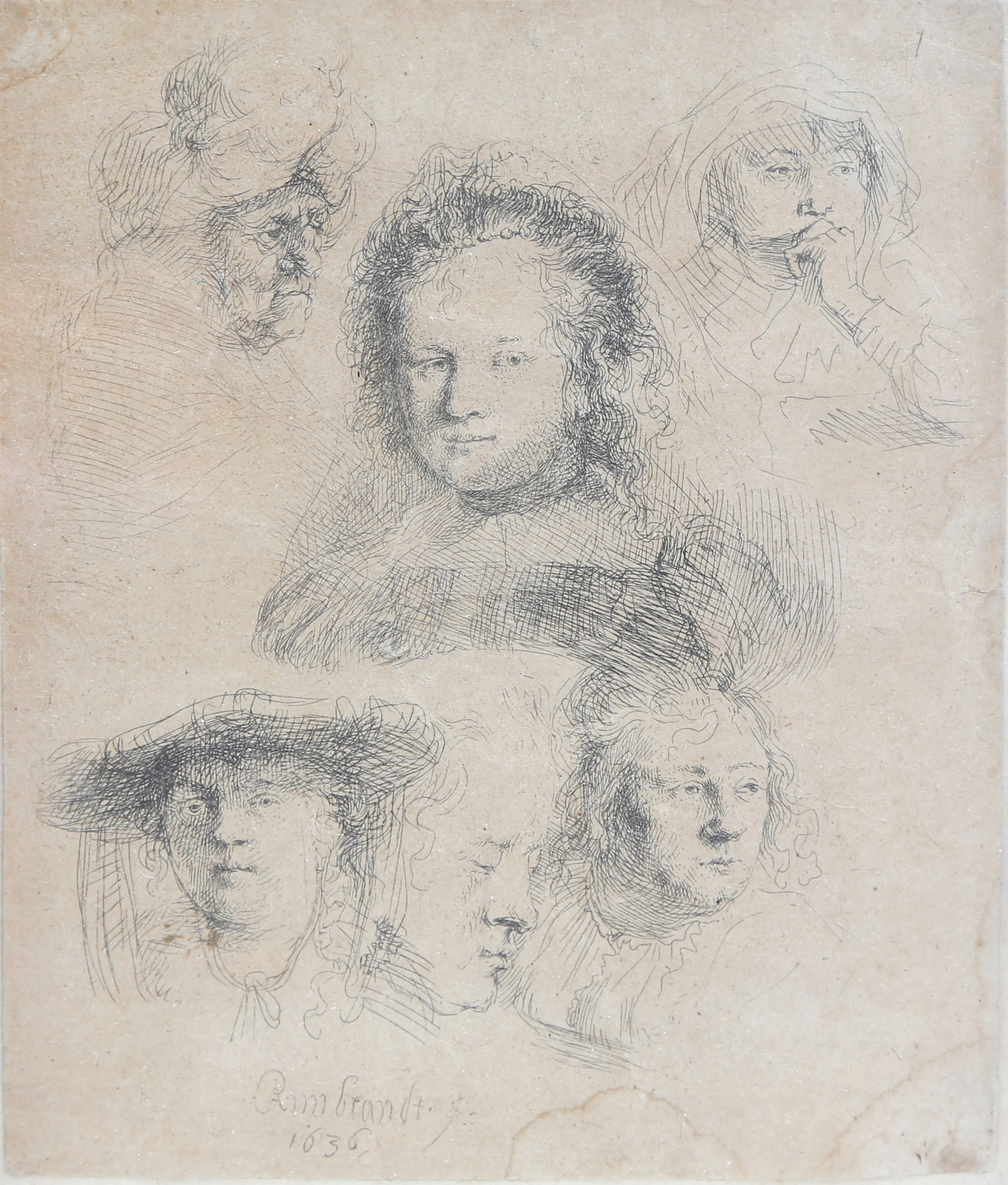 REMBRANDT VAN RIJN. "Sketches of the head of Saskia and others".
