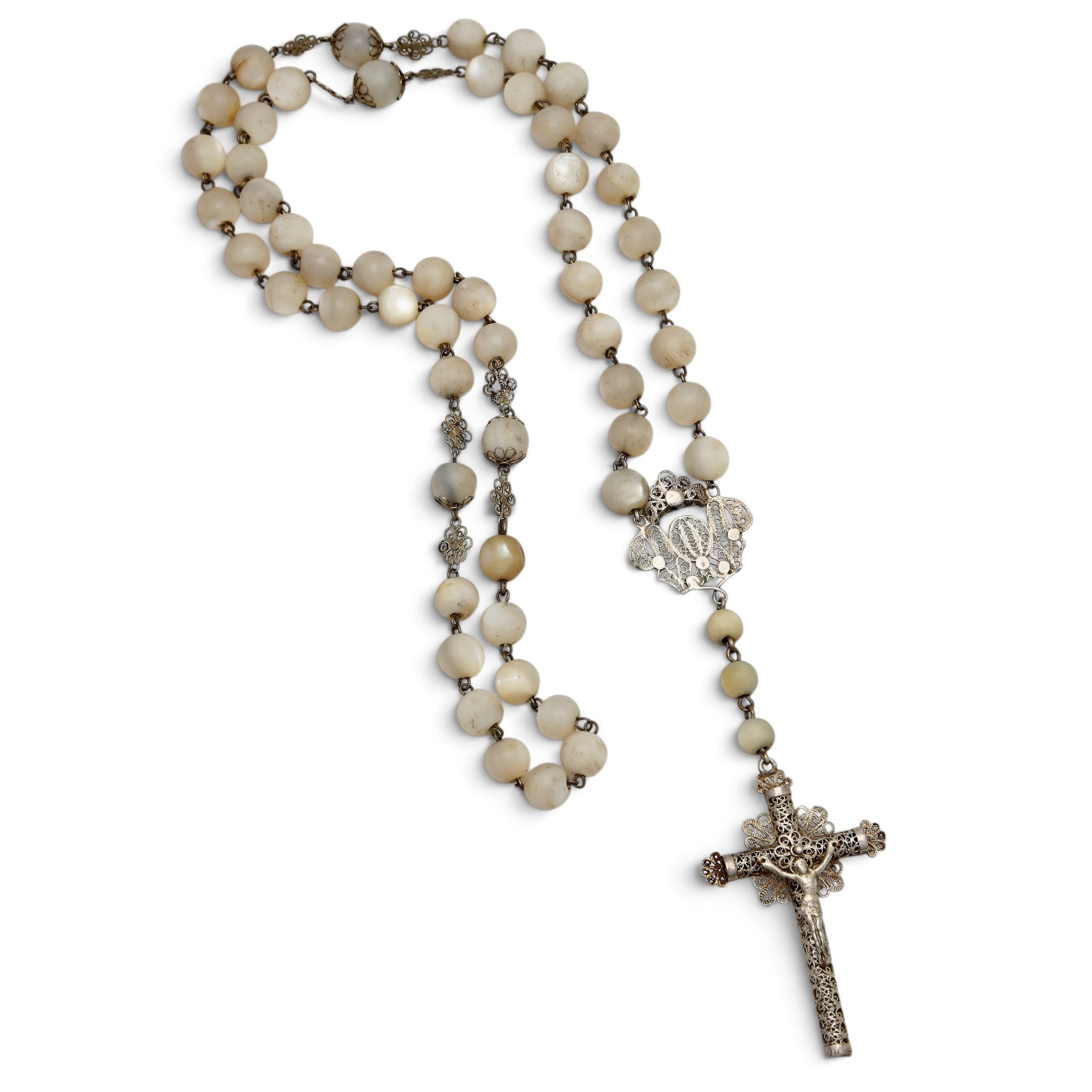 Silver filigree rosary, late 19th Century.