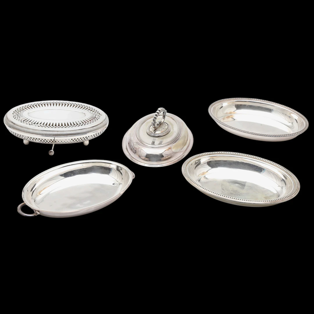 English silvery metal service set, first half of the 20th Century.