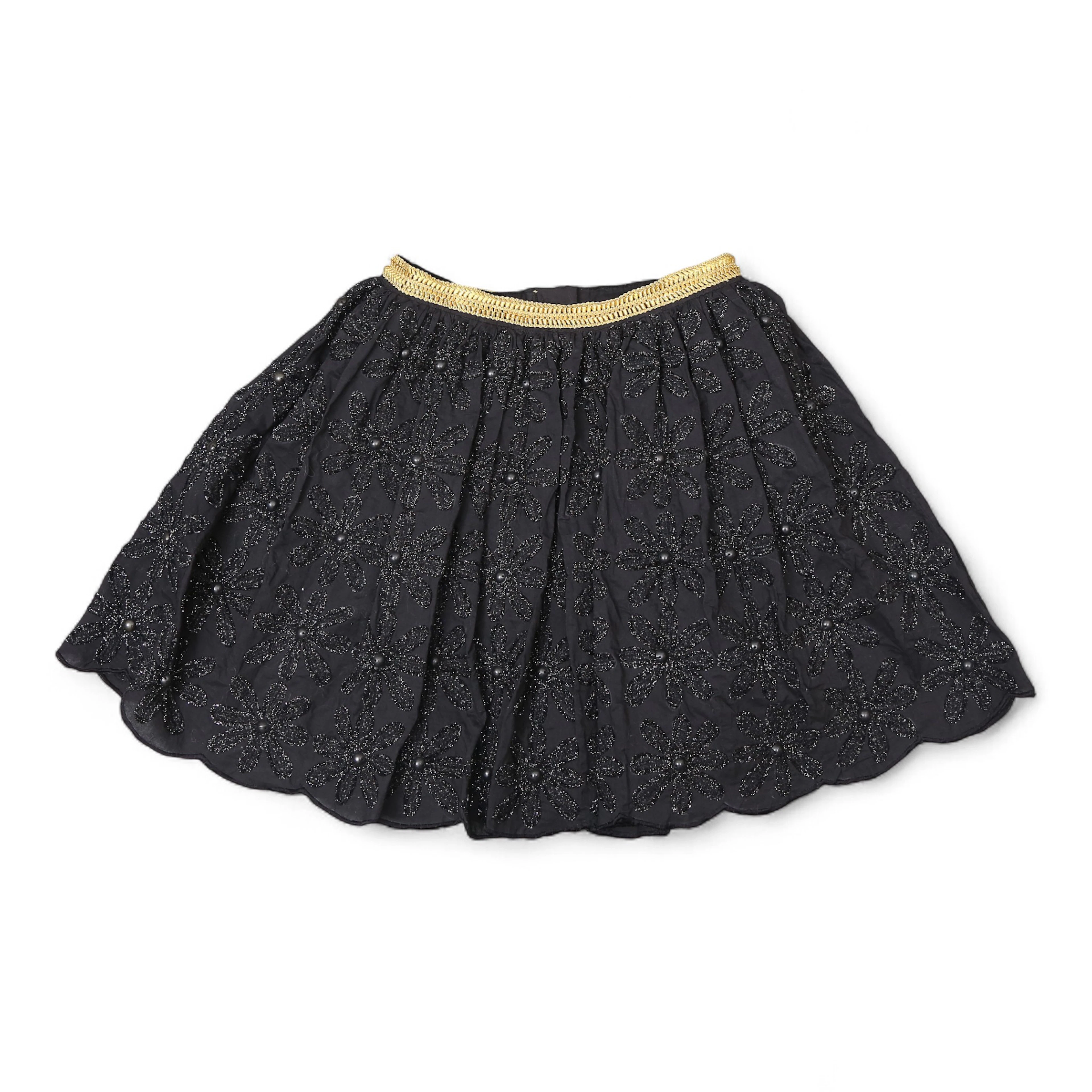 MANOUSH. Black miniskirt with glitter embroidered flowers.