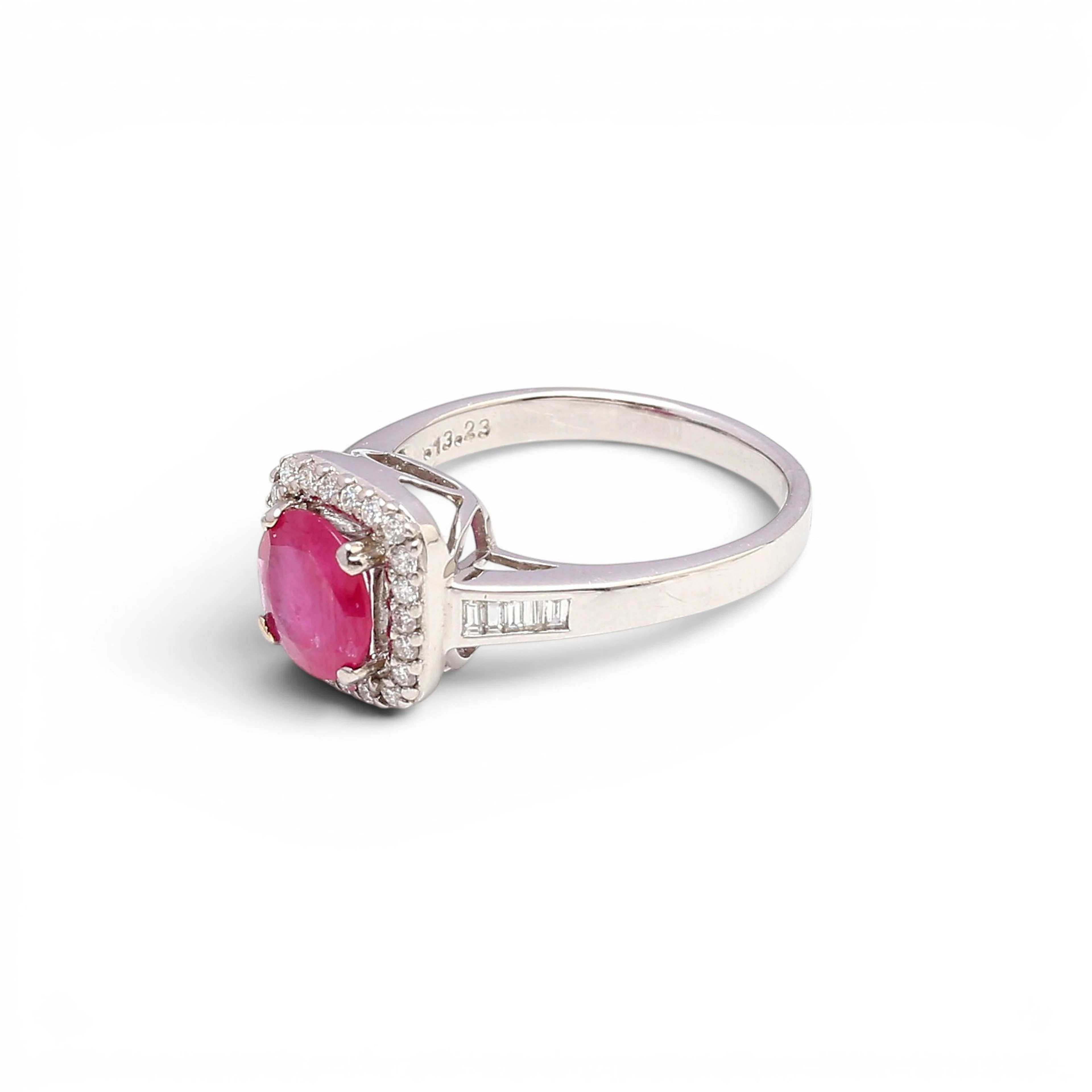 Ruby and diamonds rosette ring.