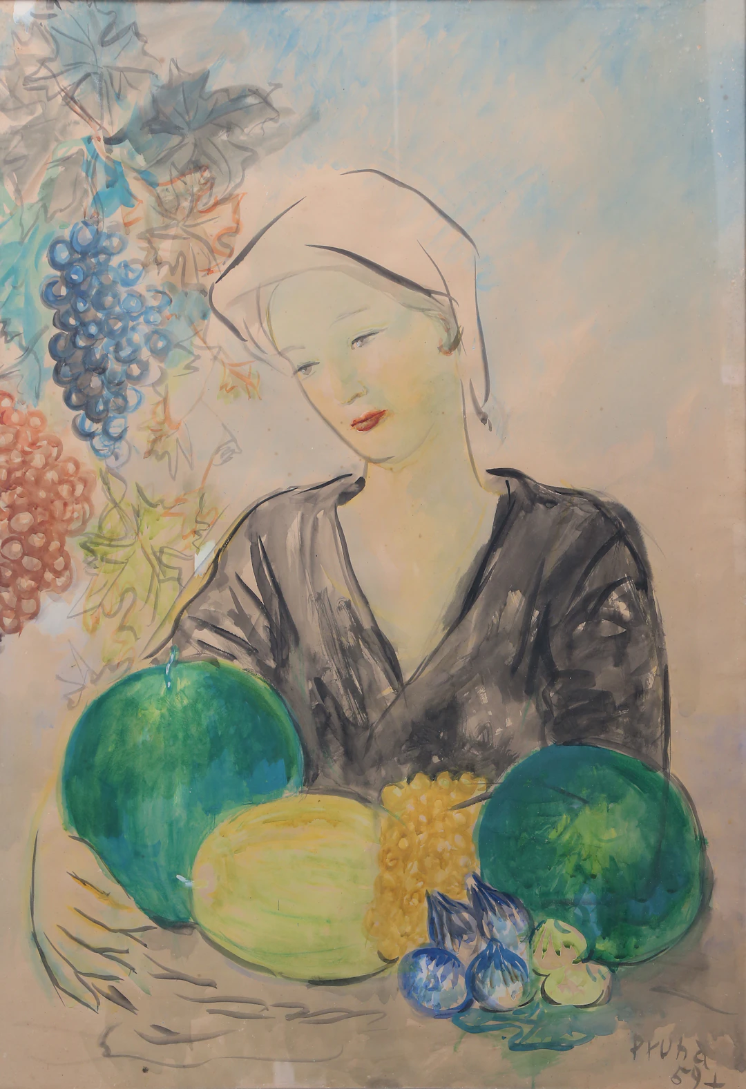 PERE PRUNA. Girl with fruit.