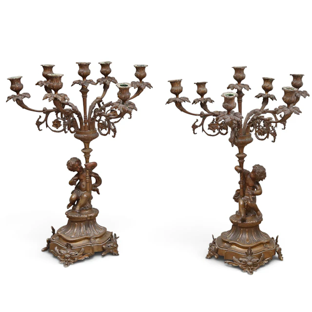 Pair of Napoleon III bronze candelabra, 19th Century.