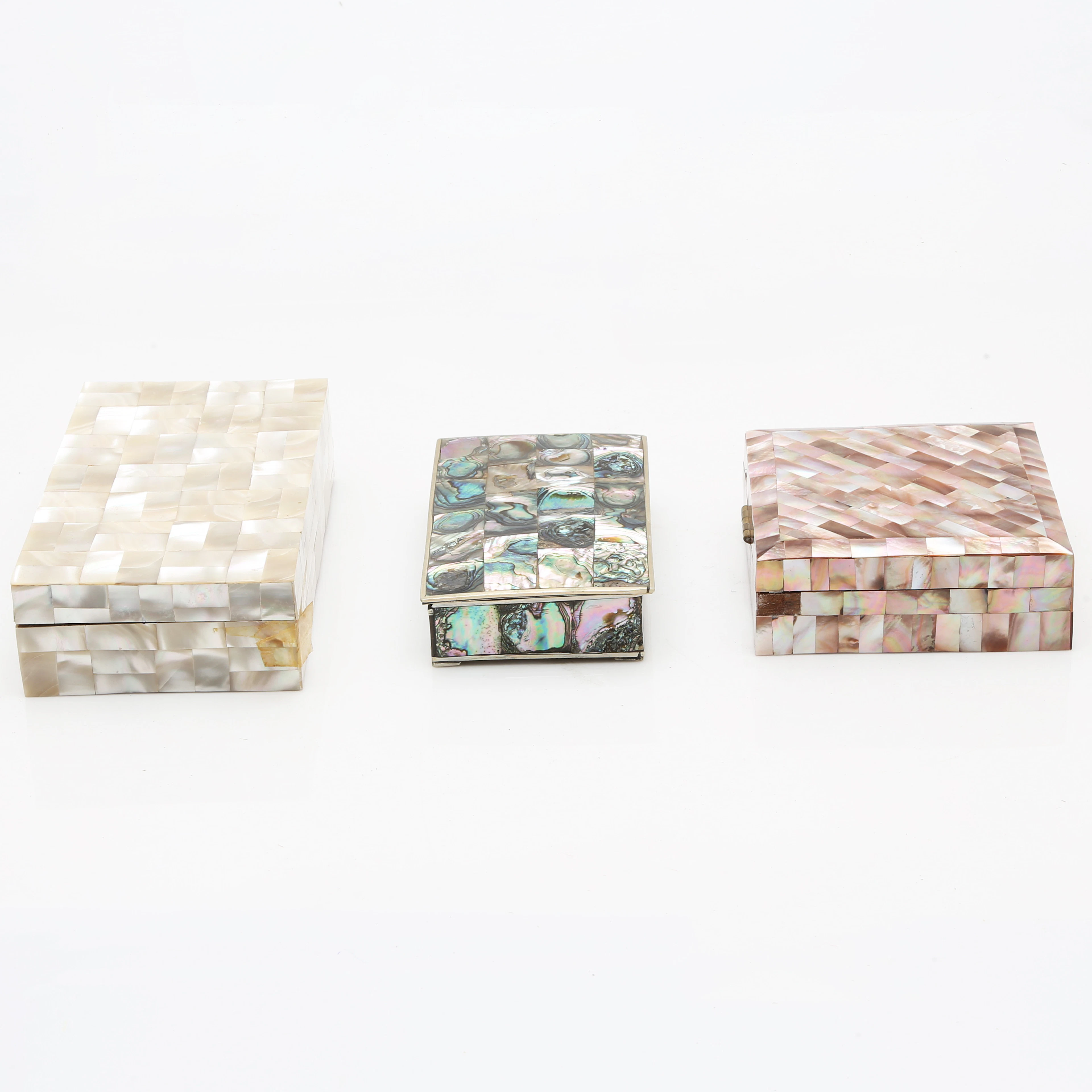 Three mother-of-pearl boxes, 20th Century.