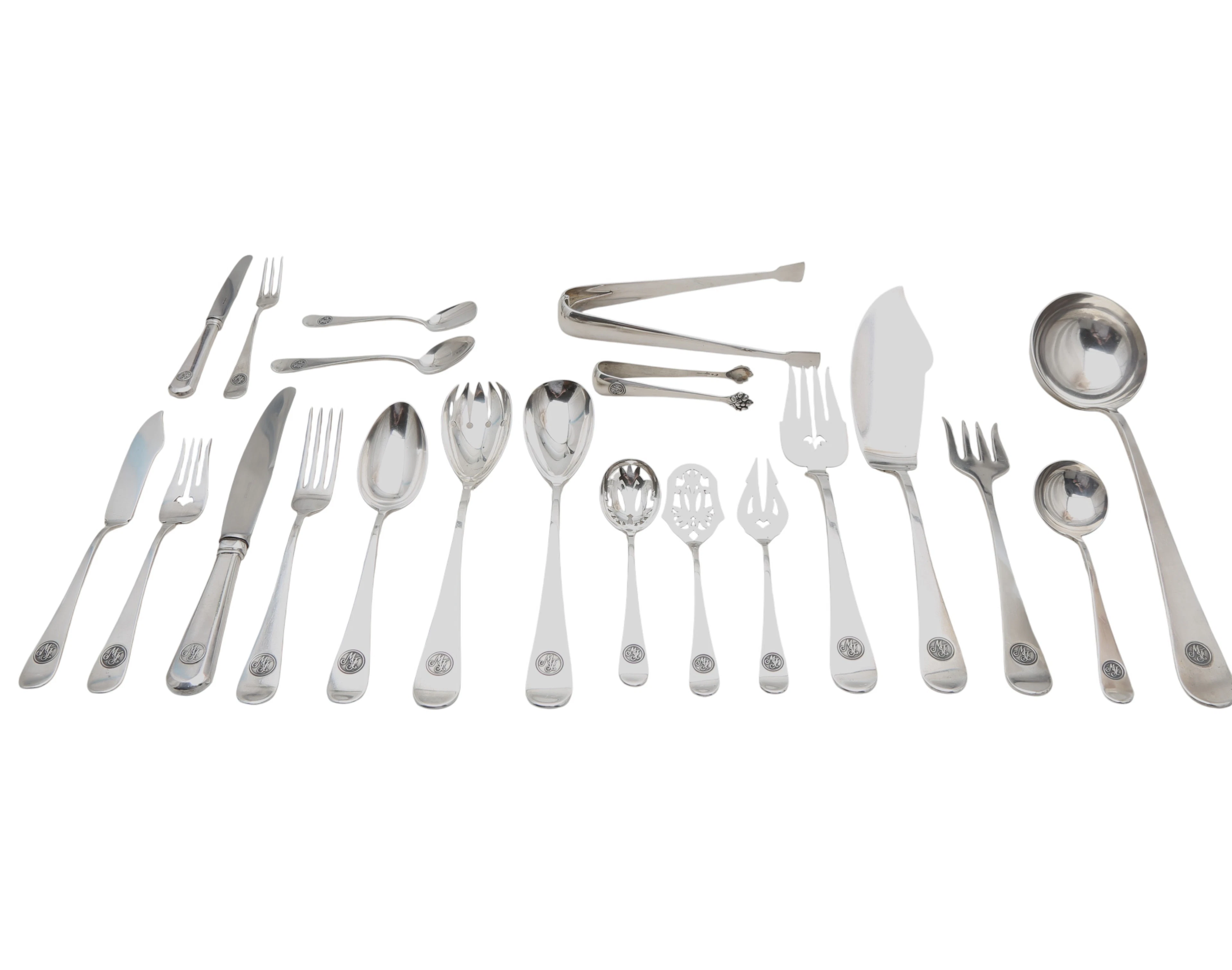 Twelve-place setting flatware in Barcelona silver by Masriera y Carreras