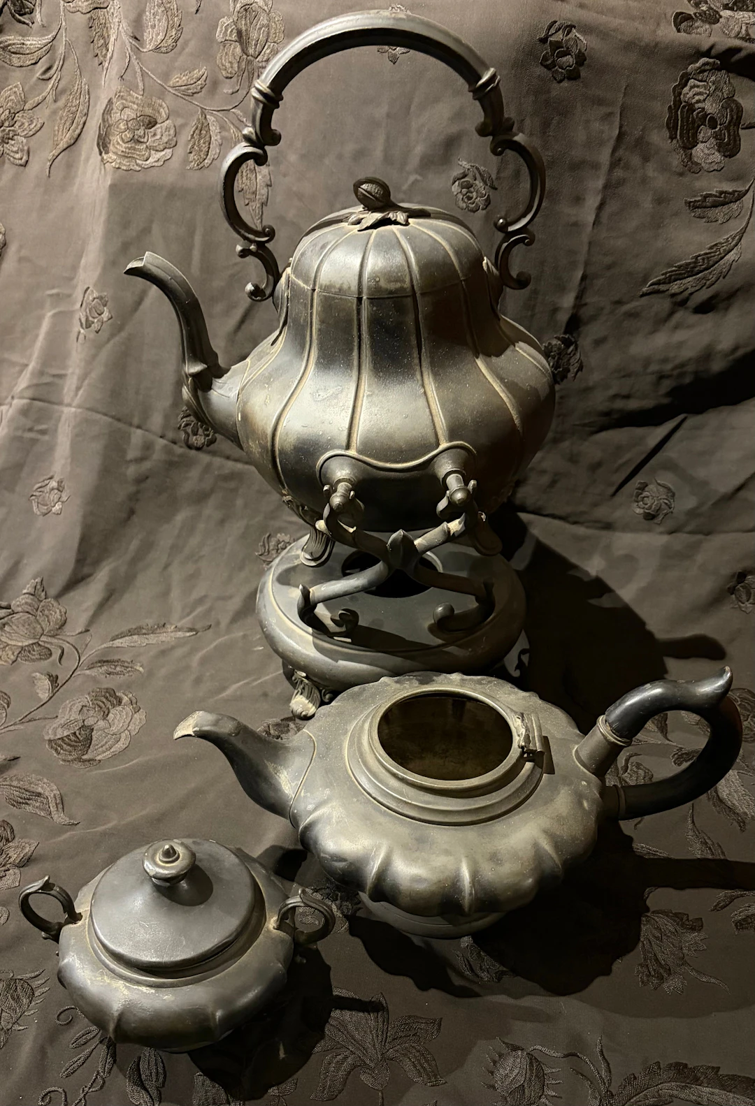 Sheffield tin tea and coffee set, from the late 19th century.
