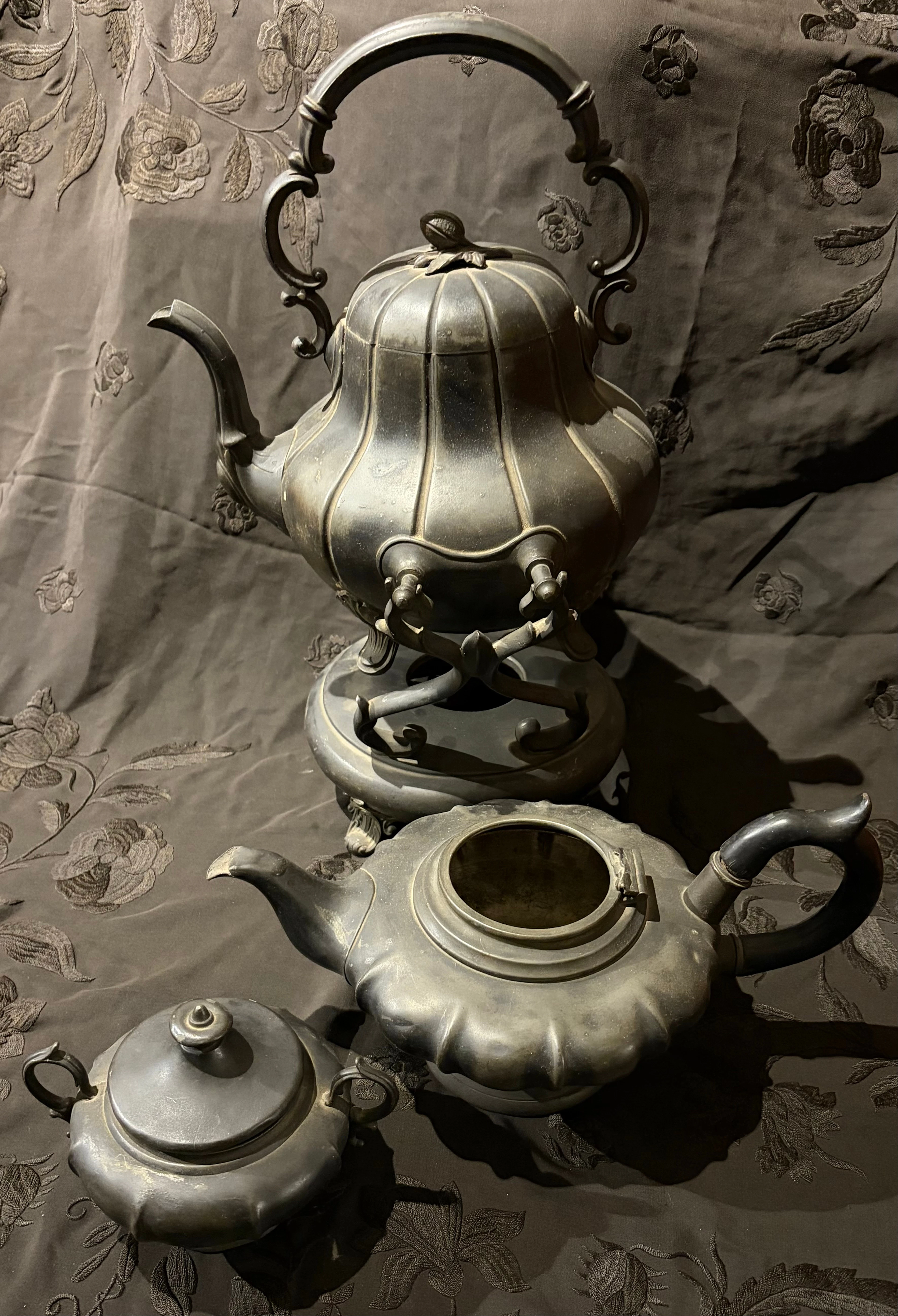 Sheffield tin tea and coffee set, from the late 19th century.