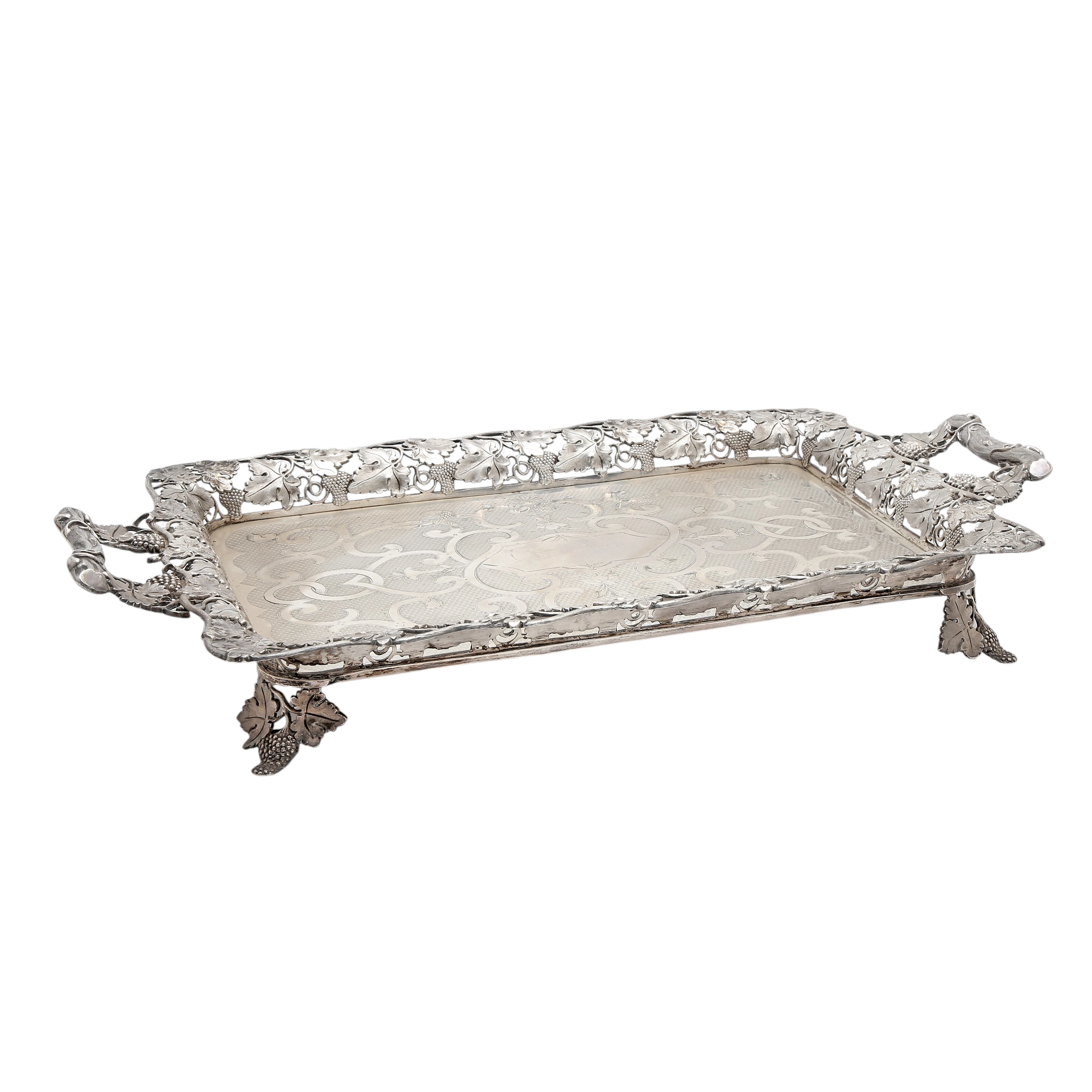 Portuguese silver tray from Porto, circa 1870.