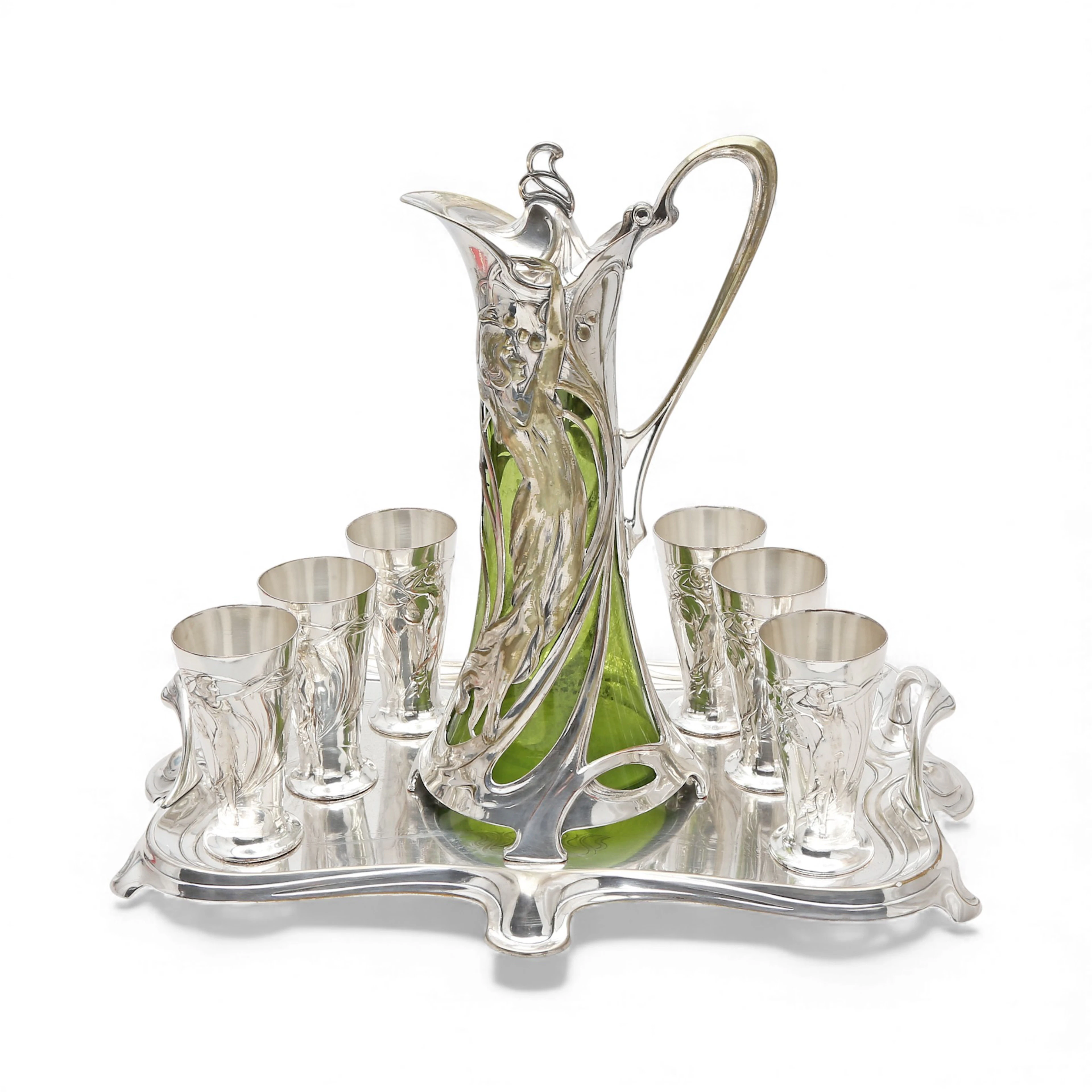 WMF Art Nouveau wine service set in silver copper, from the first