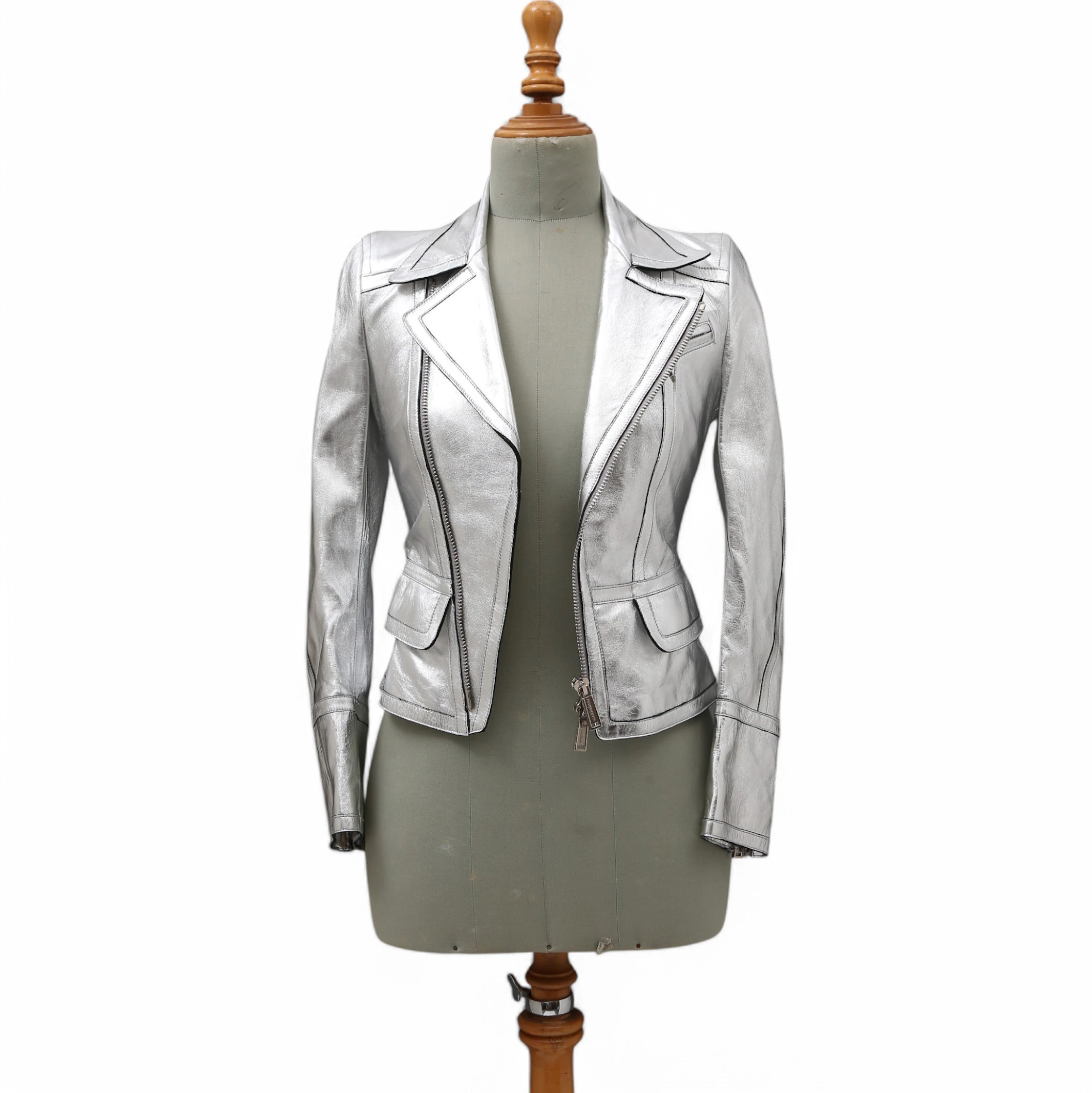 DSQUARED2. Silvery biker jacket.