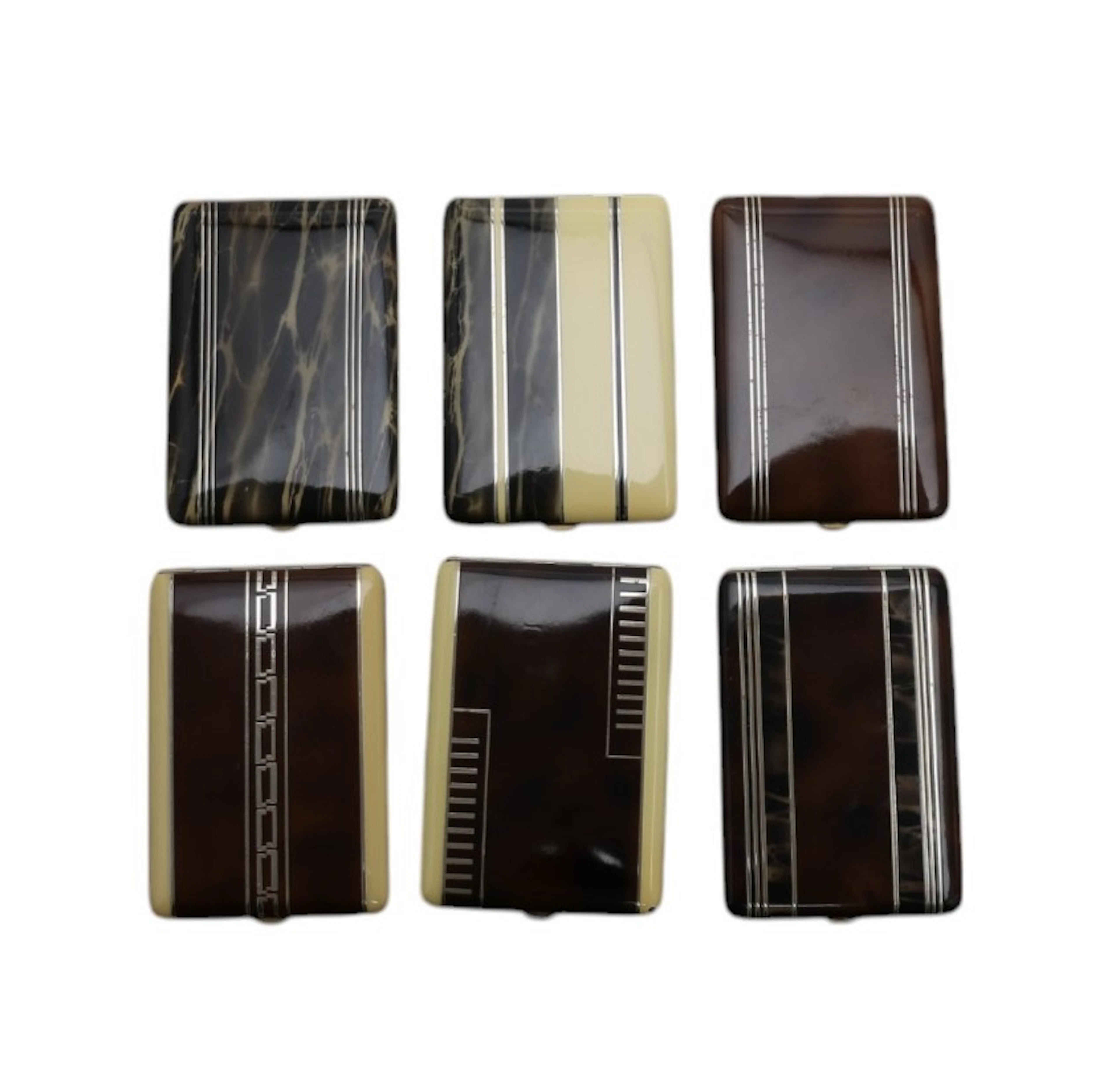 Six cigarette cases in lacquered metal, circa 1930-1940.
