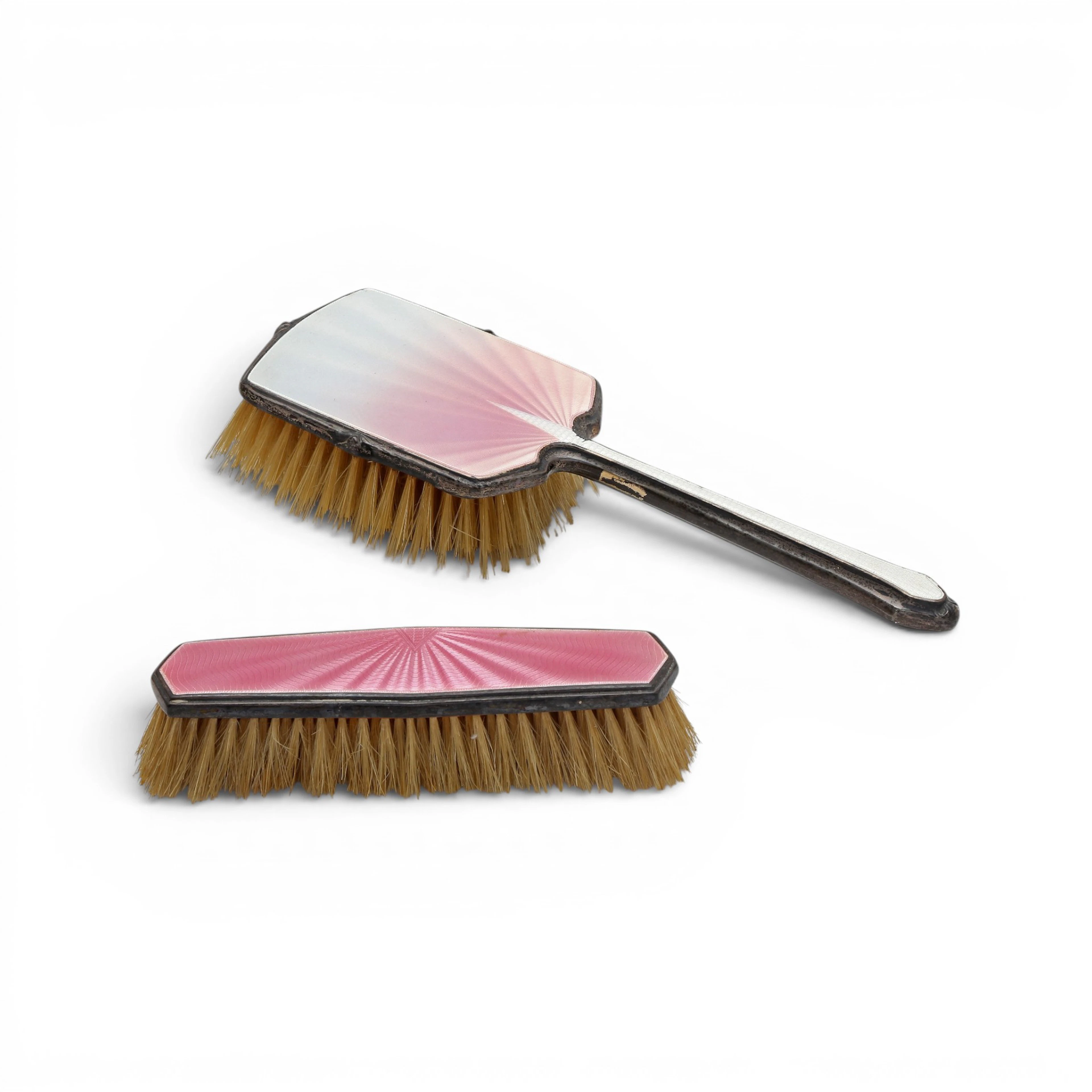 French Art Deco vanity set in guilloché enamelled silver, circa 1925.