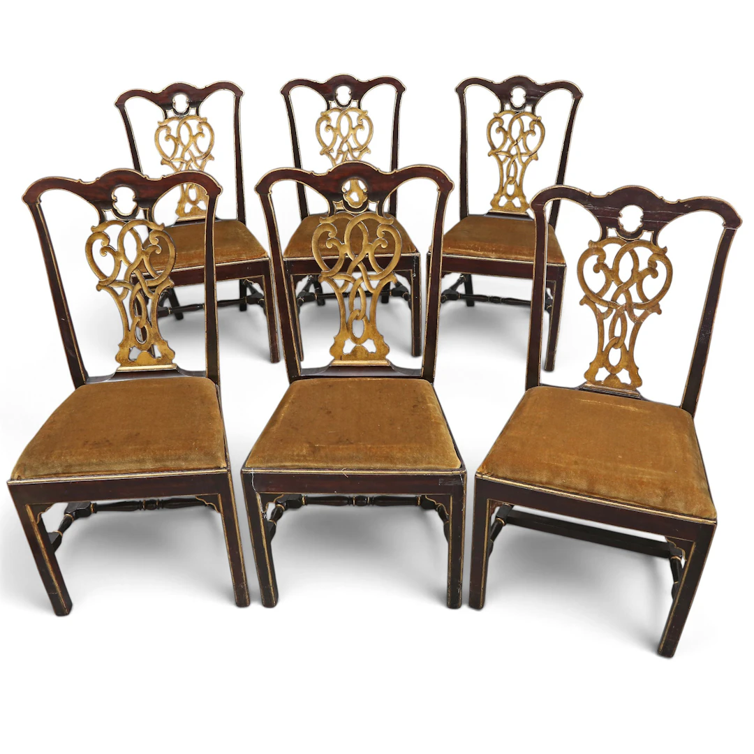 Andalusian Chippendale-style chairs in carved, openwork and partially